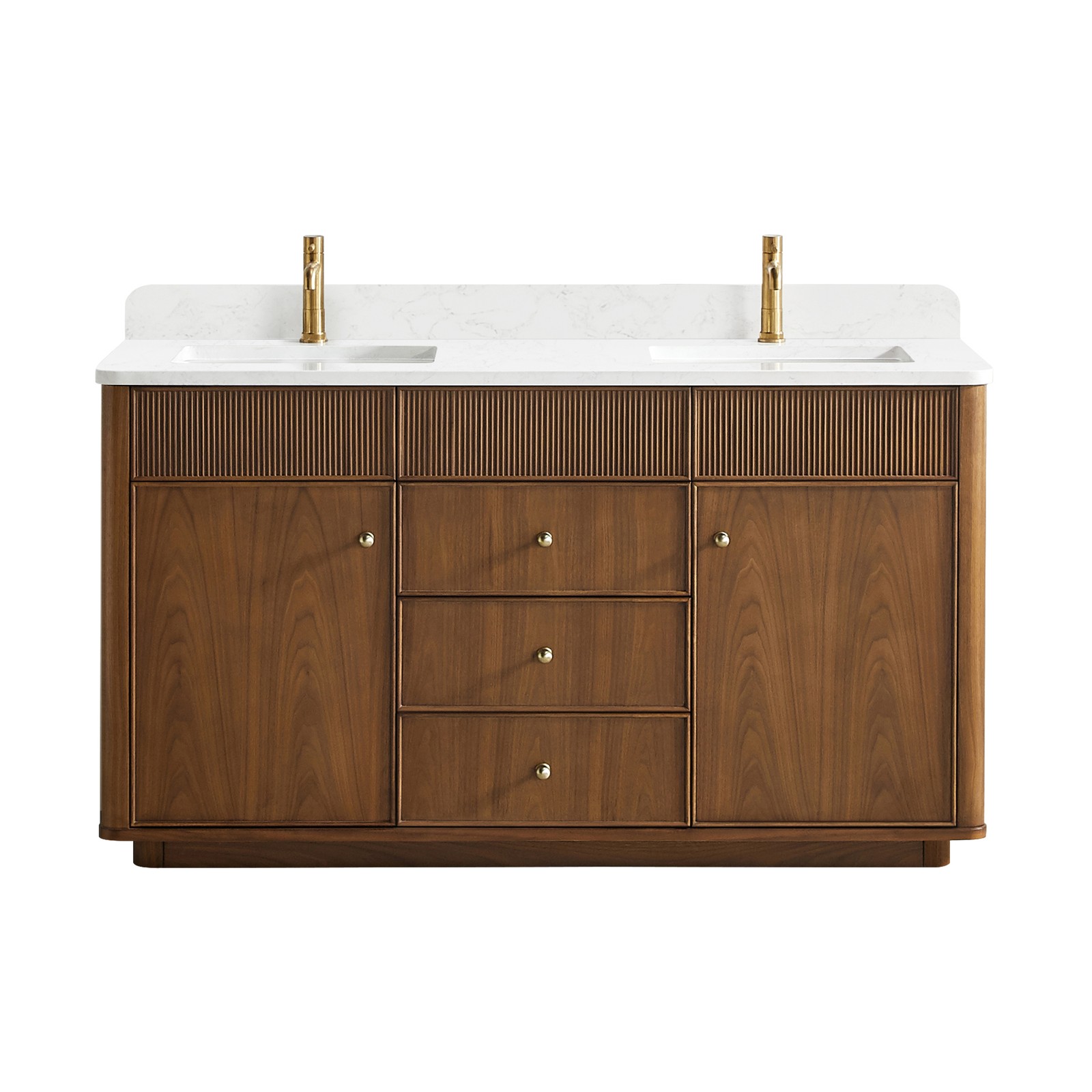 Zogno 60″ Double Sink Bath Vanity in Natural Walnut with White Grain Stone Top