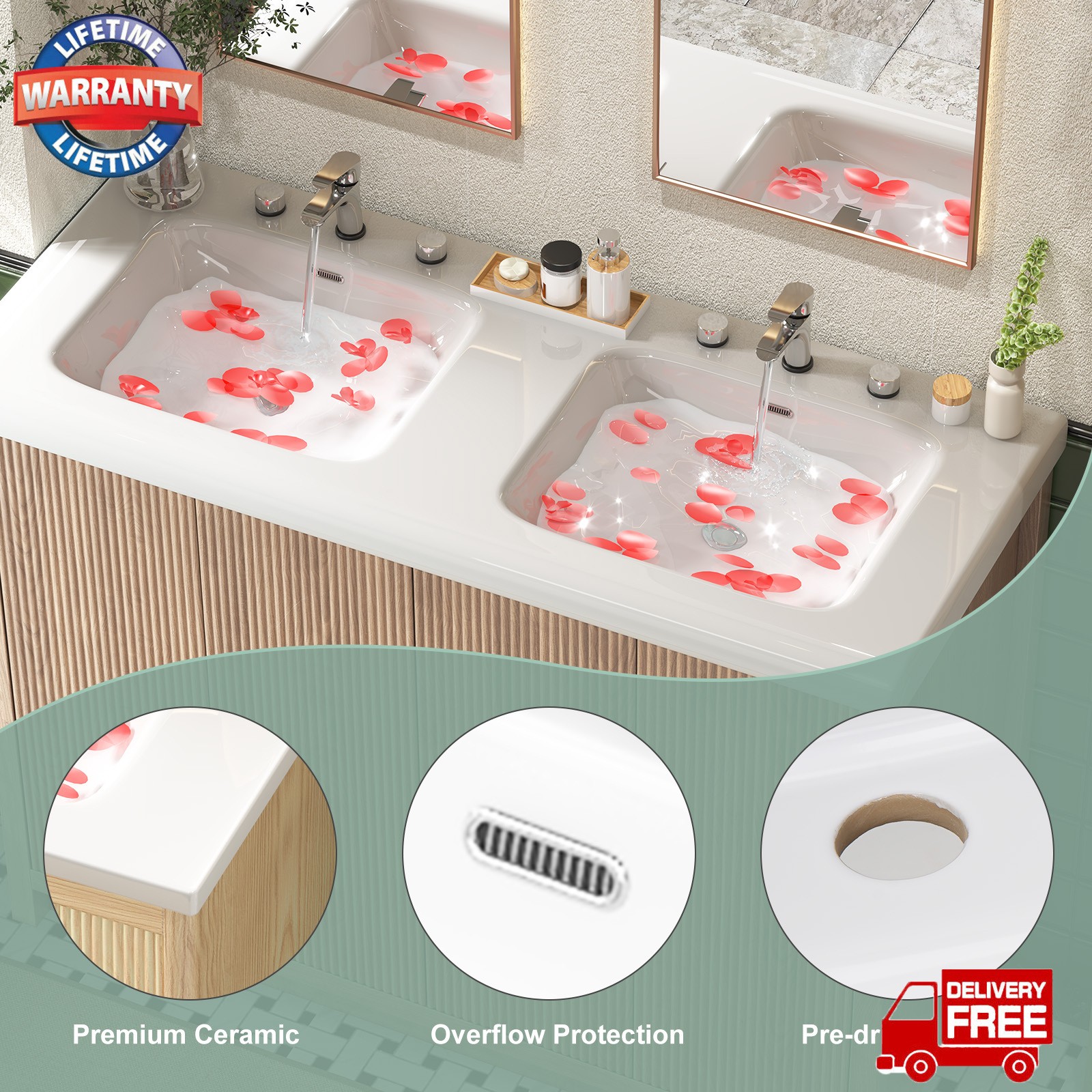 47.3 Inch Bathroom Vanity Set Double Sink Ceramic Freestanding Storage Cabinet