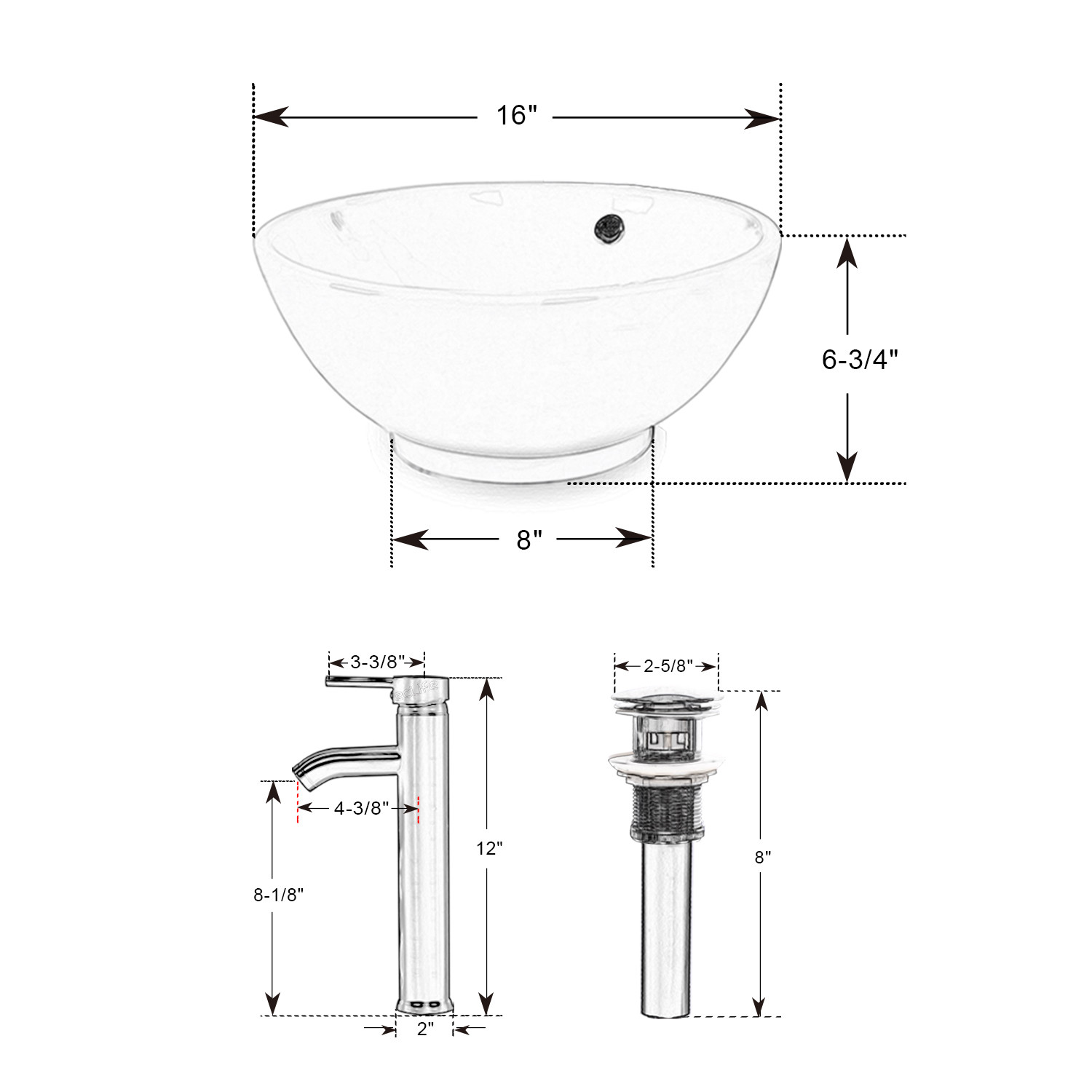 24″ White Bathroom Vanity Cabinet Single Wood & Ceramic Vessel Sink Top Modern