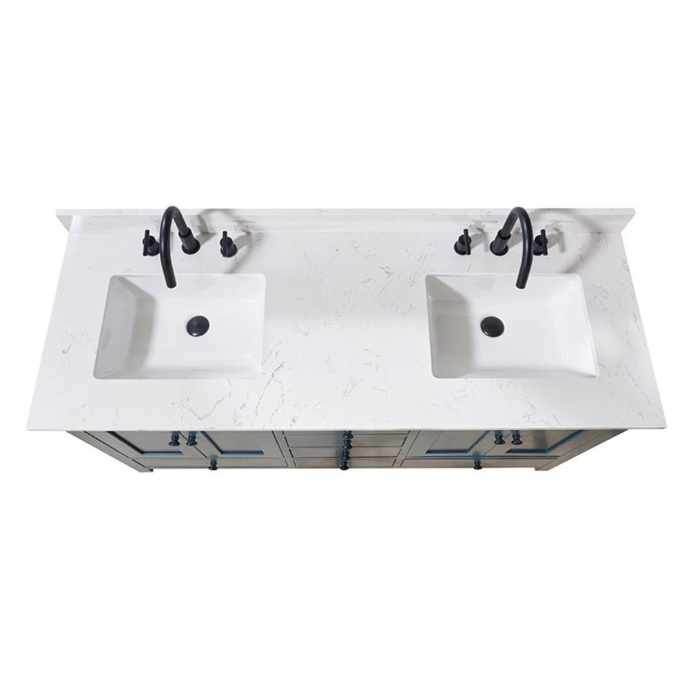 61. in Stone effects Vanity Top in Aosta White with Double White Sink
