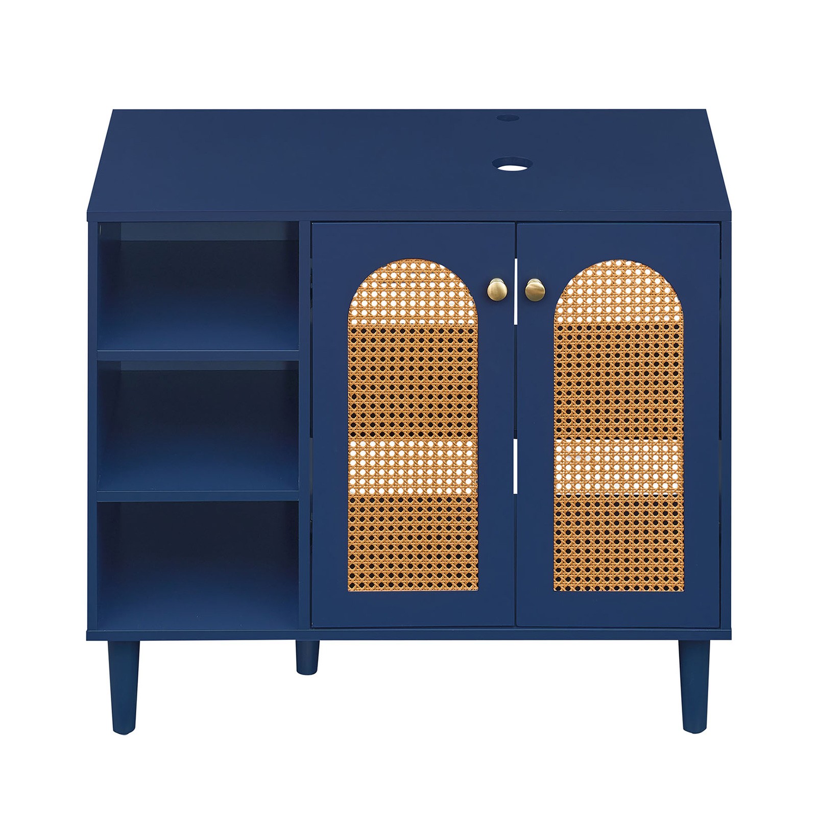 36” Under Sink Cabinet, Boho Sink Base Cabinet w/Rattan Doors, Rubber Wood Legs