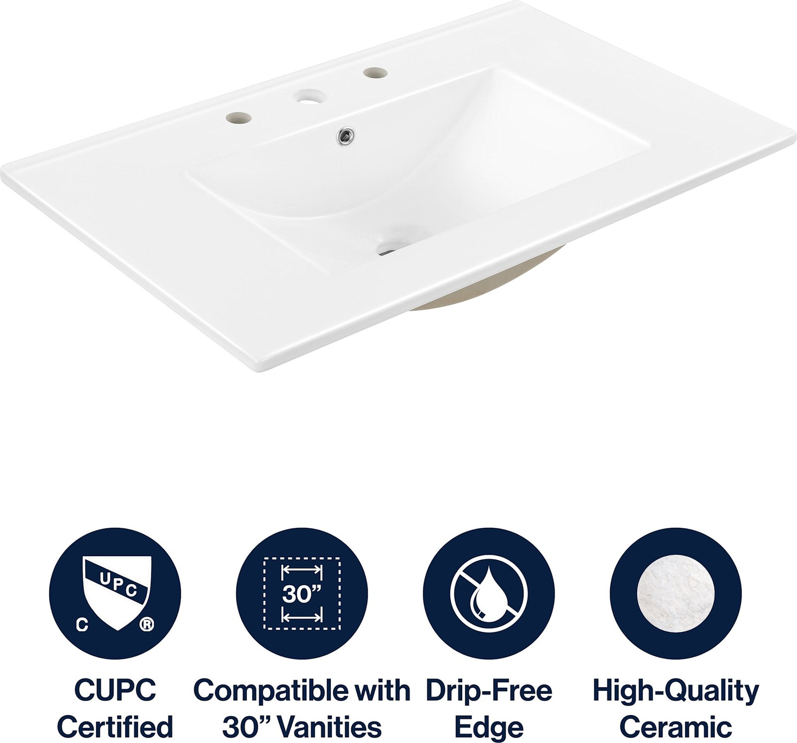 JONATHAN Y Lighting SNK1002 Ancillary 30″ Ceramic Vanity Top – White