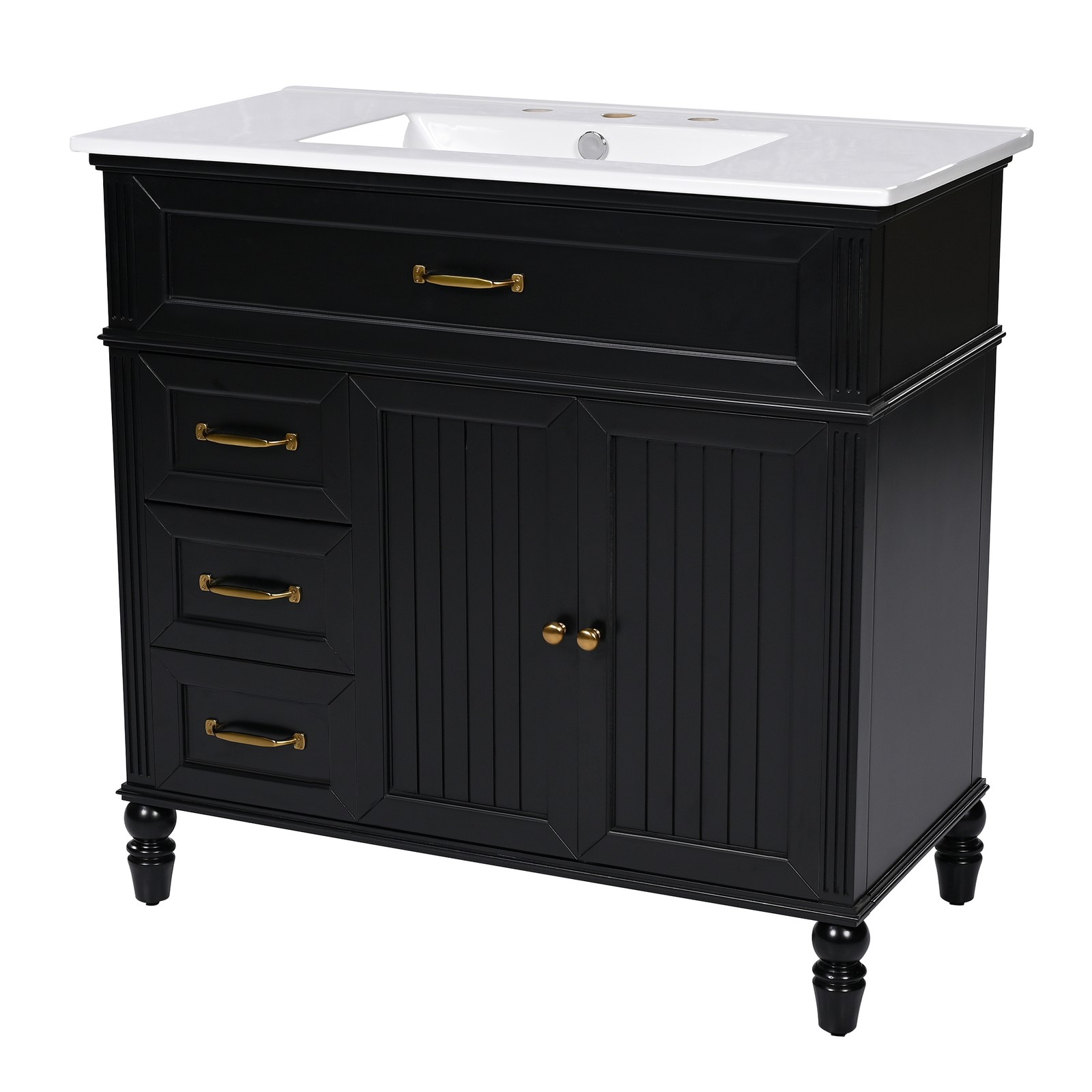 36″ Bathroom Vanity with Sink & Drawers, Black, Solid Wood Frame & MDF