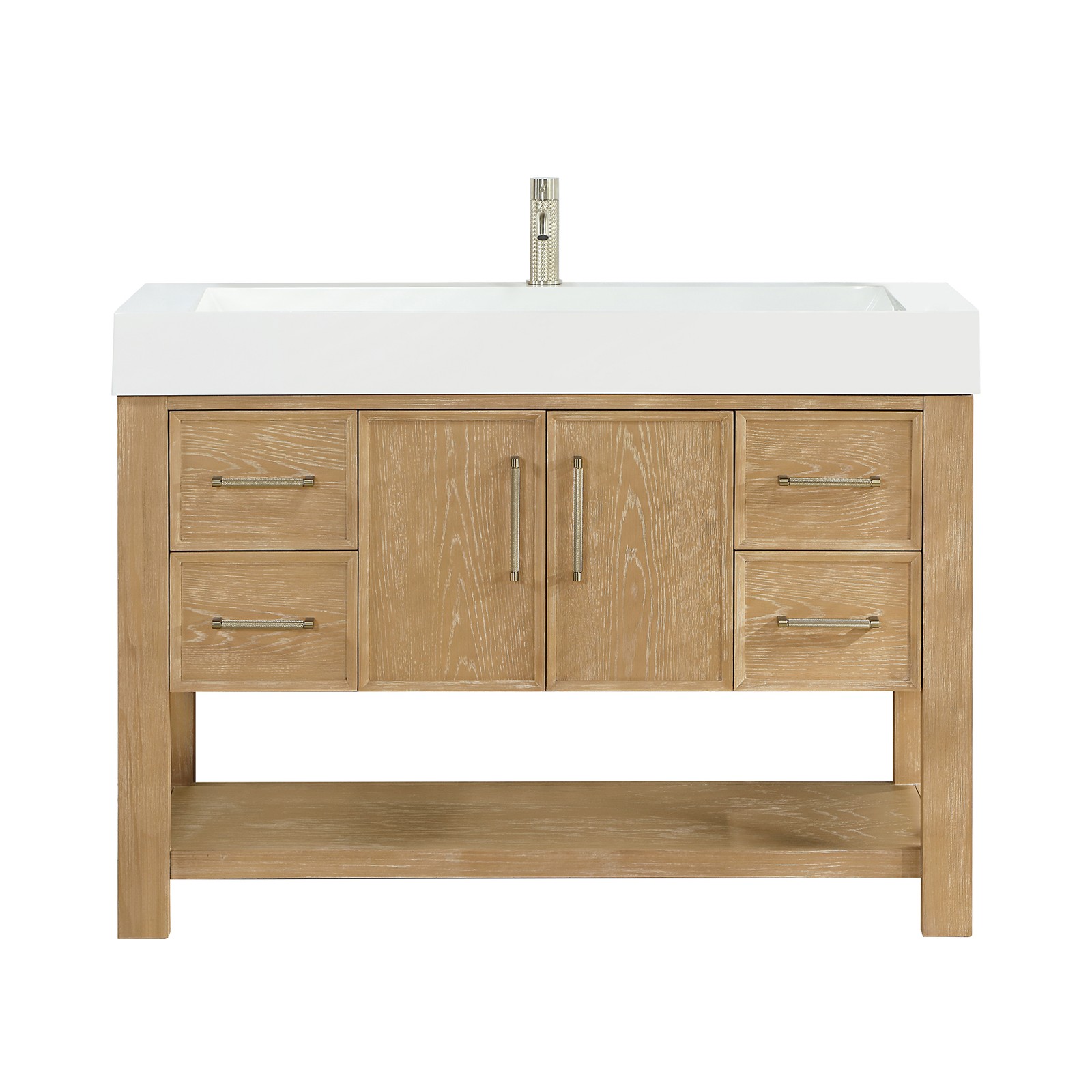 Vera 48″ Single Bath Vanity in Washed Ash Grey with White Integrated Stone Sink
