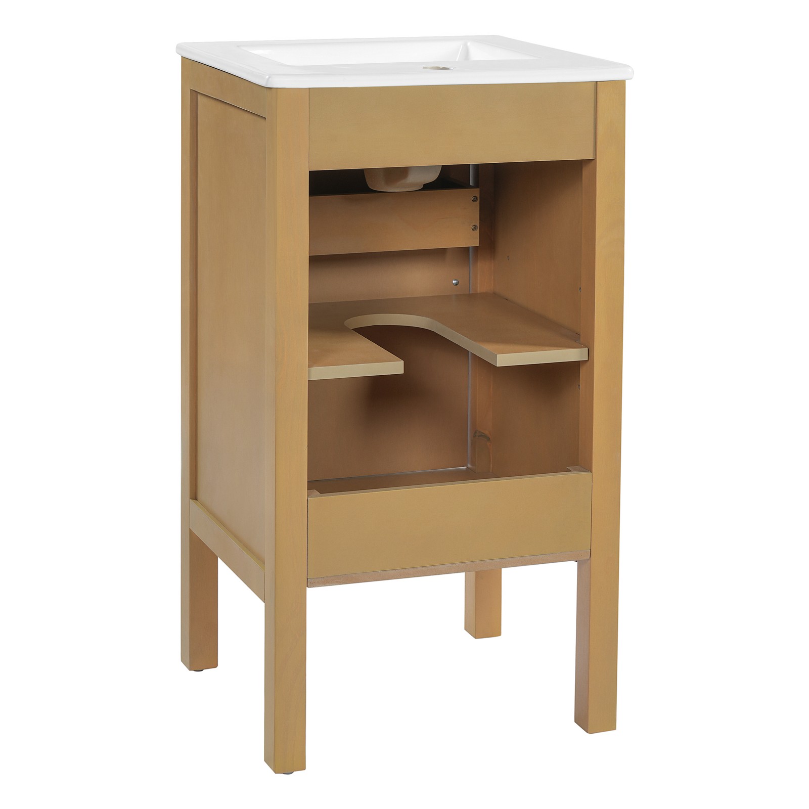 18″ Bathroom Vanity Cabinet with Ceramic Sink, Natural Wood