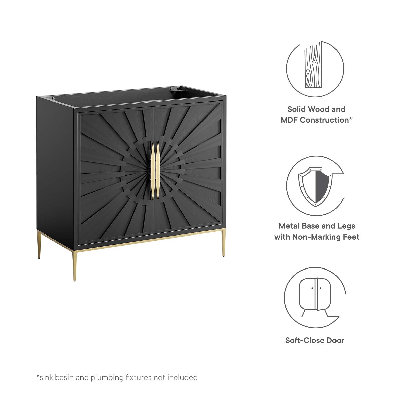 Modway Awaken 36″ Bathroom Vanity Cabinet in Black – Sink Basin Not Included