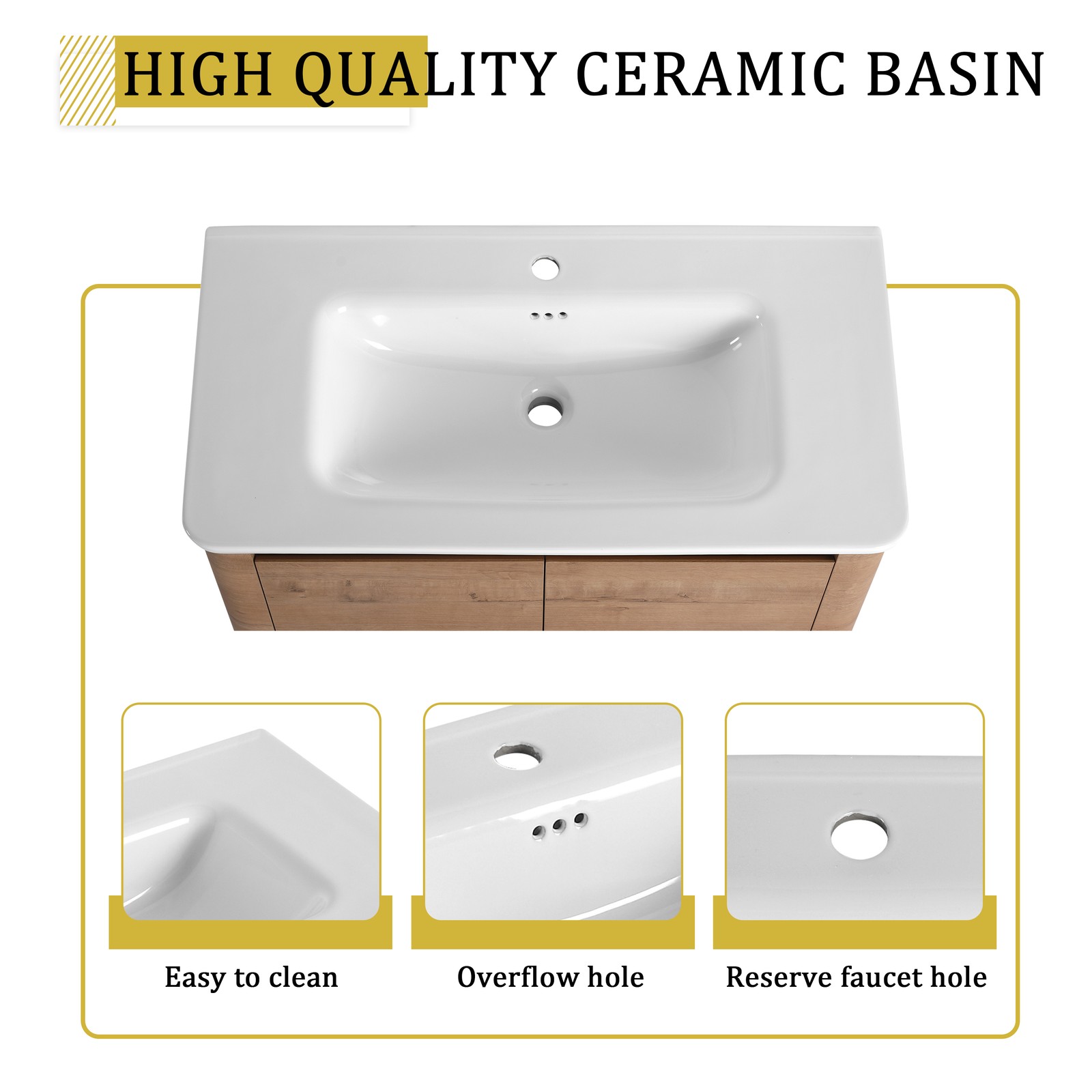 36 inch Freestanding Bathroom Vanity with Ceramic Sink Adjustable Shelf Plywood