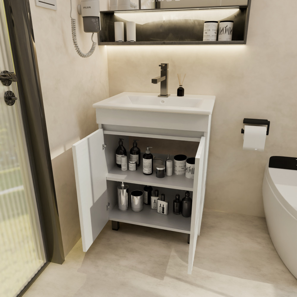 Freestanding Bathroom Vanity with Sink Beige+White Ceramic Vanity Cabinet