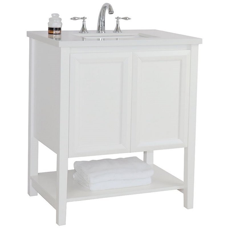 31″ 2-Door Transitional Single Sink Solid Wood Vanity in White