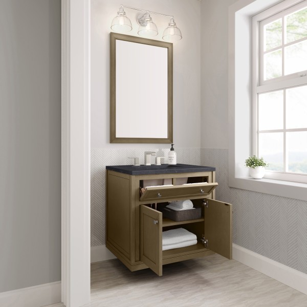 30″ James Martin Chicago 503-V30-WLW-3CSP Vanity Cabinet Charcoal Soapstone Top