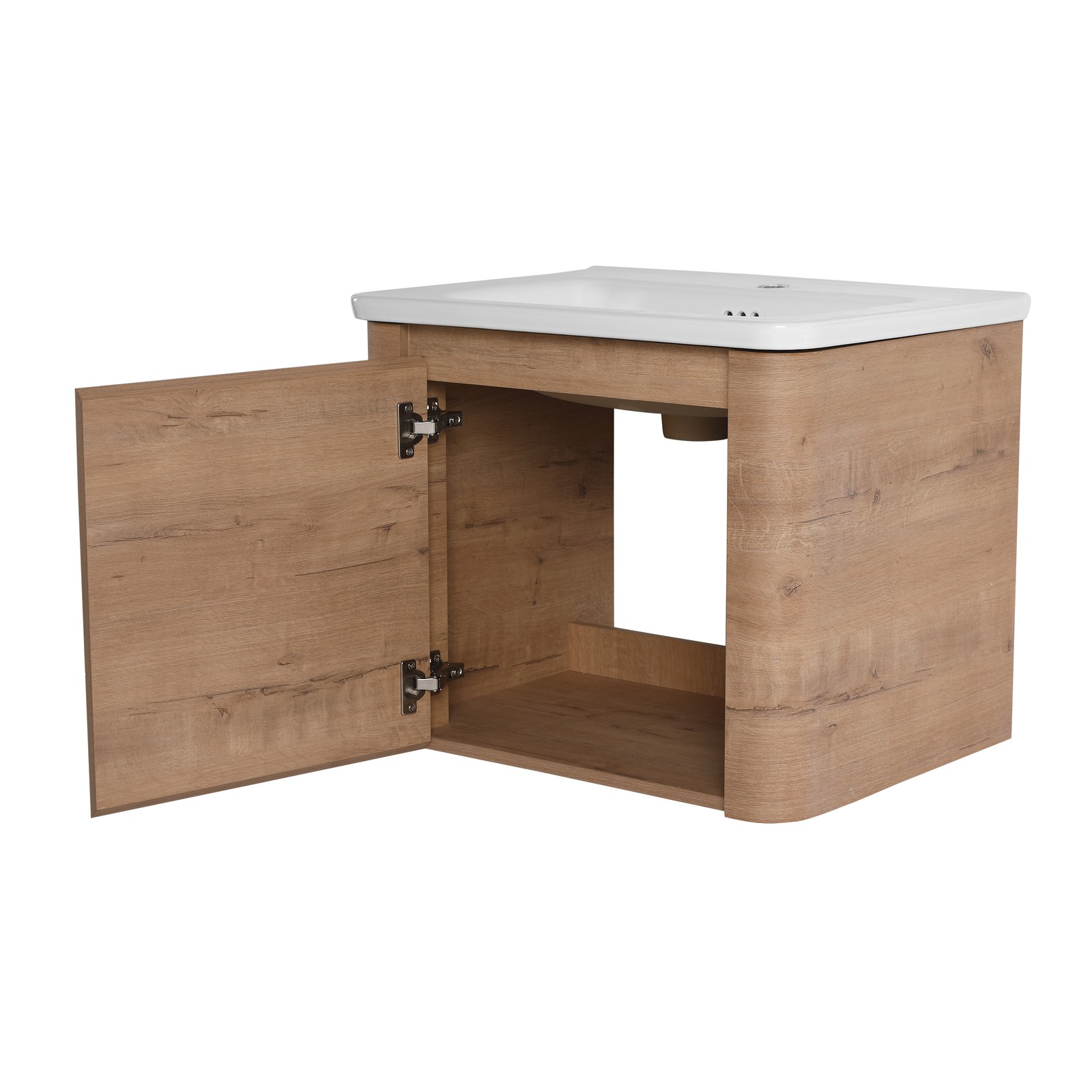 24″ Plywood Wall-Mounted Bathroom Vanity w/ White Ceramic Sink Soft-Close Door