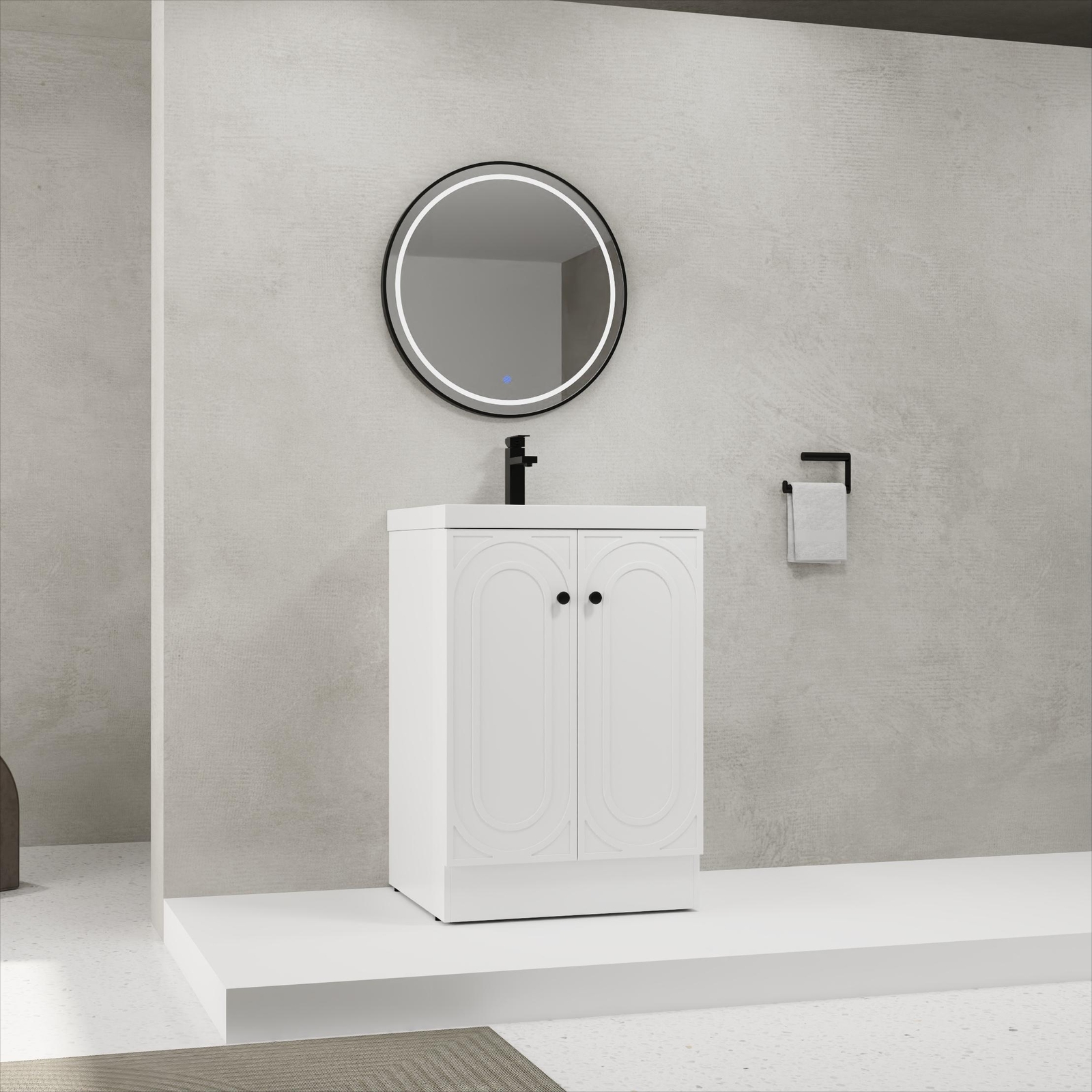 24″ Modern Freestanding Bathroom Vanity Cabinet With Undermount Resin Sink Basin