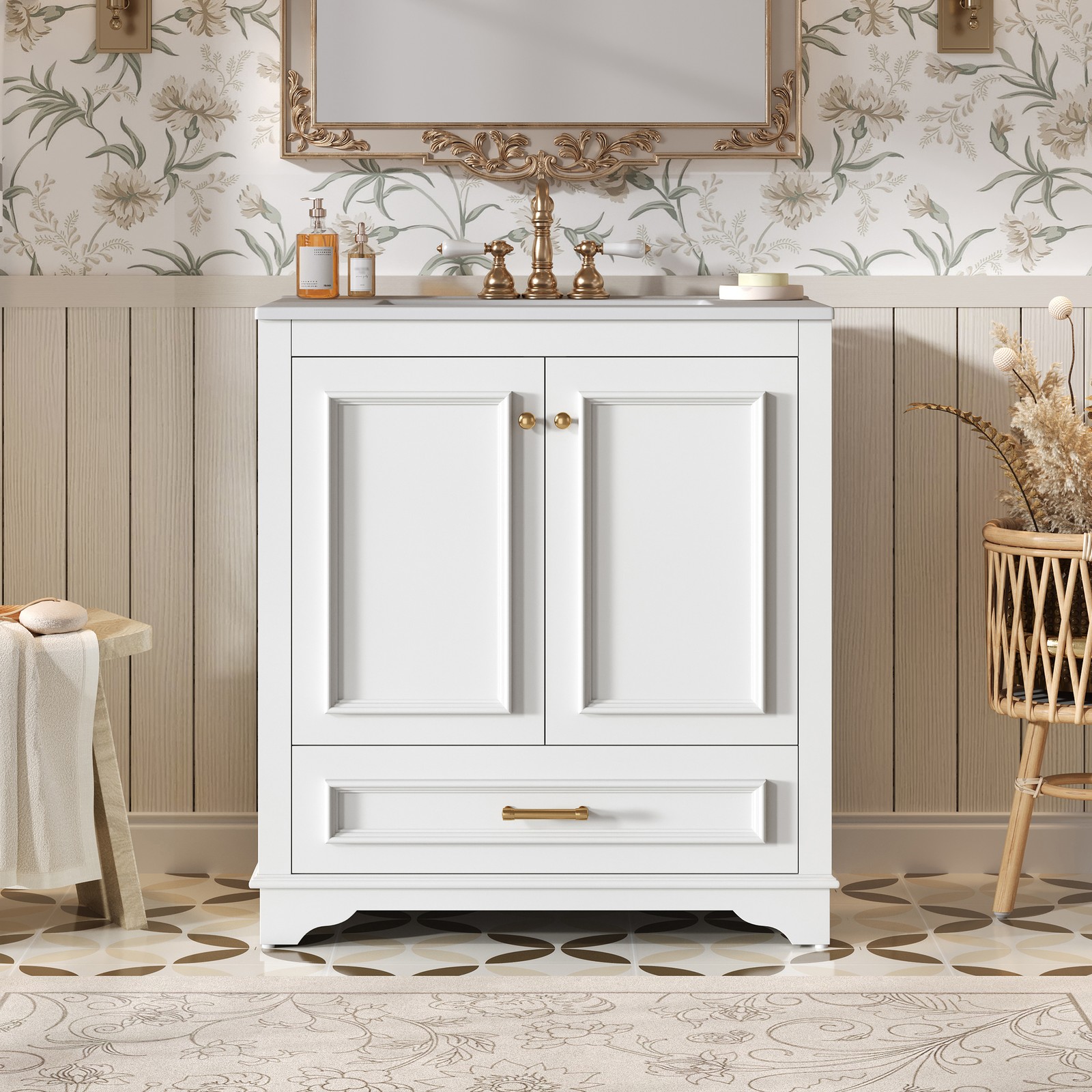 30″ Bathroom Vanity with Ceramic Sink & 2 Soft Closing Doors