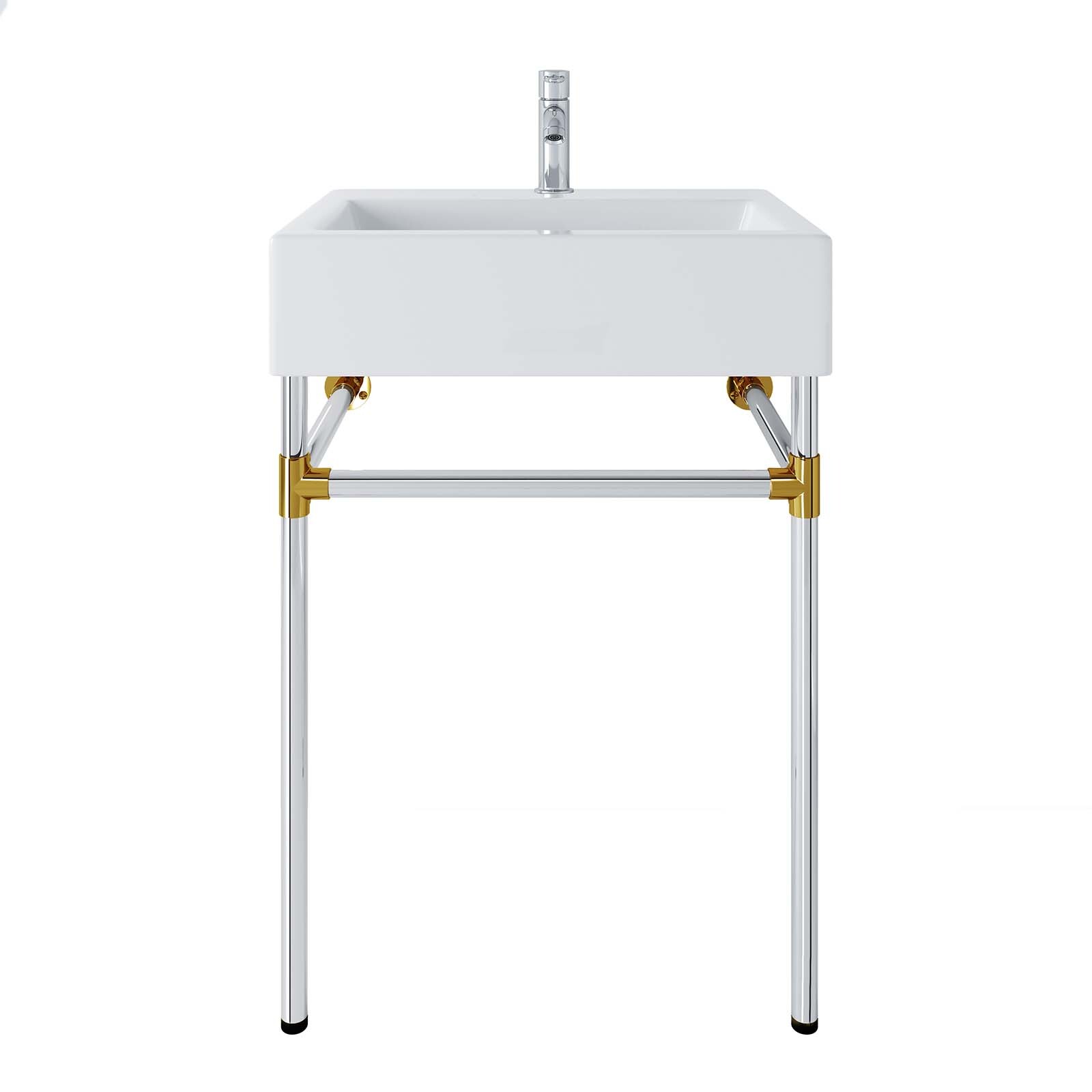 Modway Redeem 24″ Wall-Mount Silver Stainless Steel Bathroom Vanity