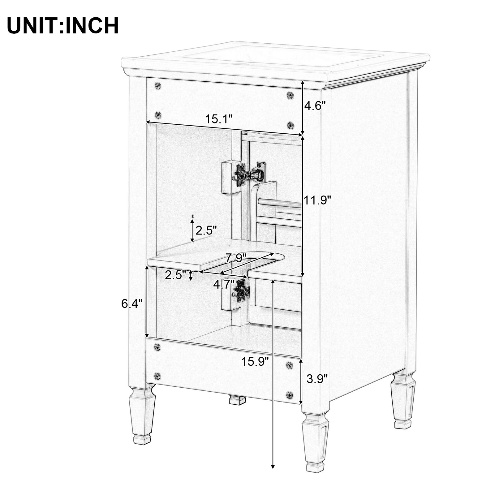 20″ Bathroom Vanity w/Ceramic Sink Modern Storage Cabinet w/Adjustable Shelf