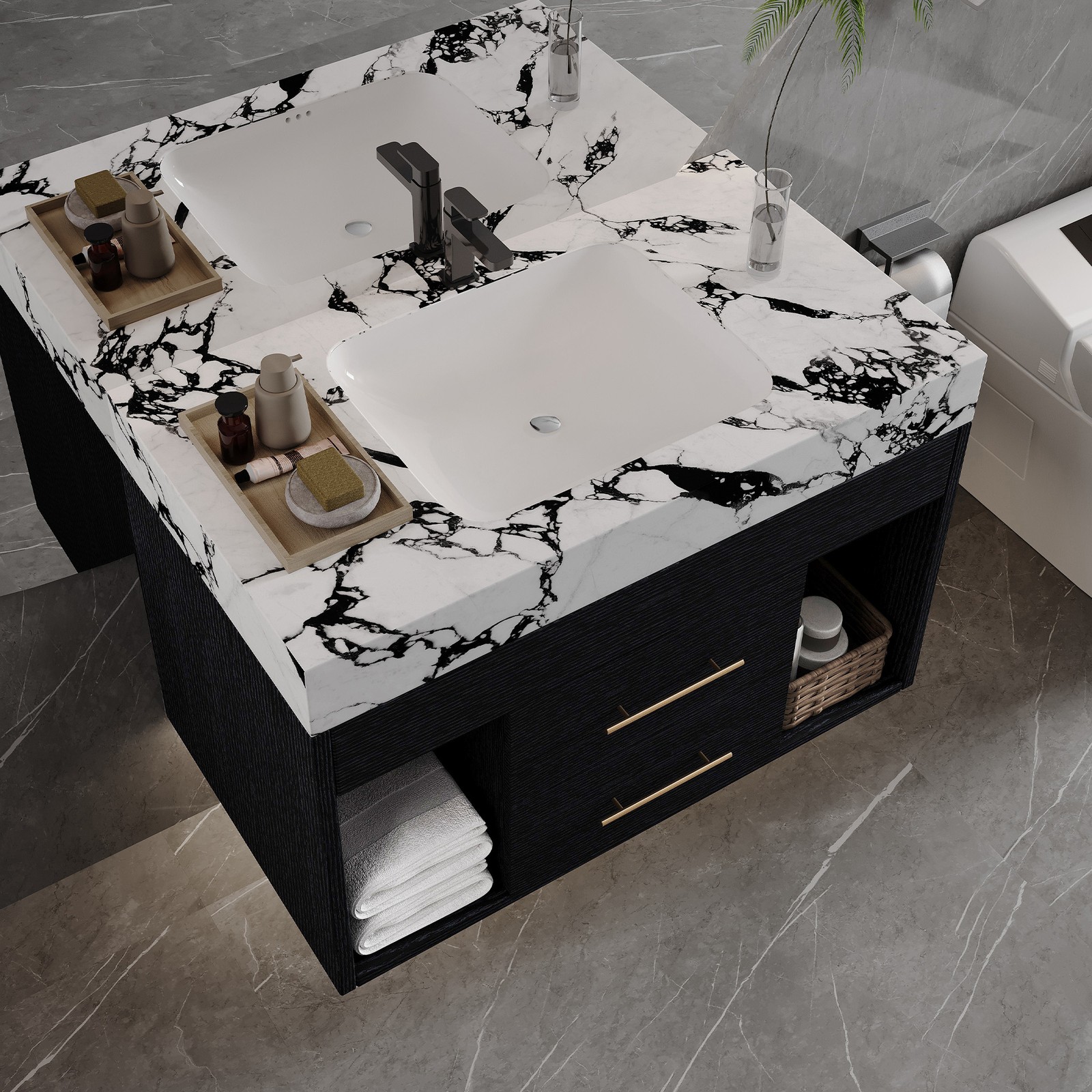 29.9″ Floating Vanity with Sintered Stone Top & Ceramic Sink
