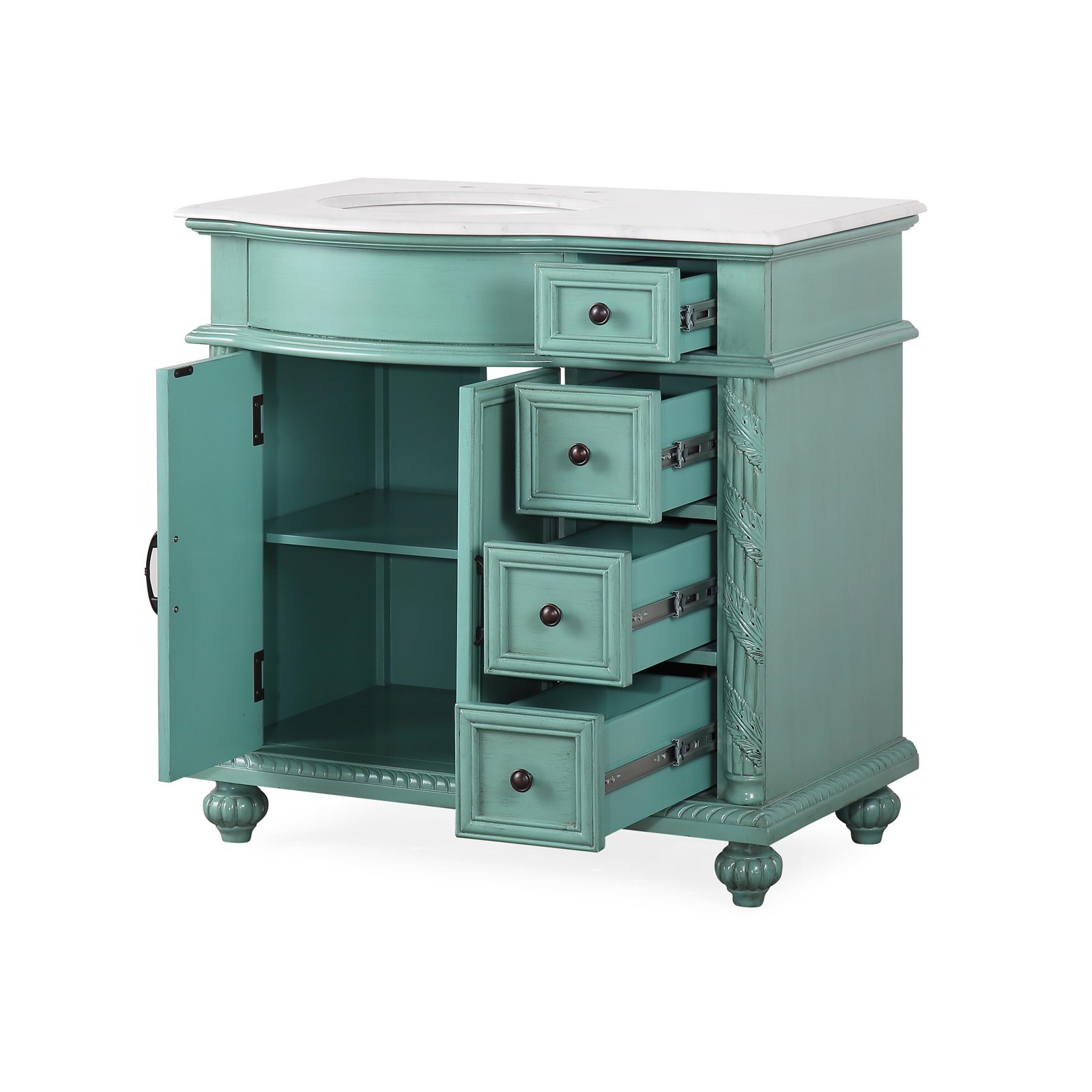 36″ Vintage Green Carrara Top Bathroom Left Sink Cabinet Single Vanity