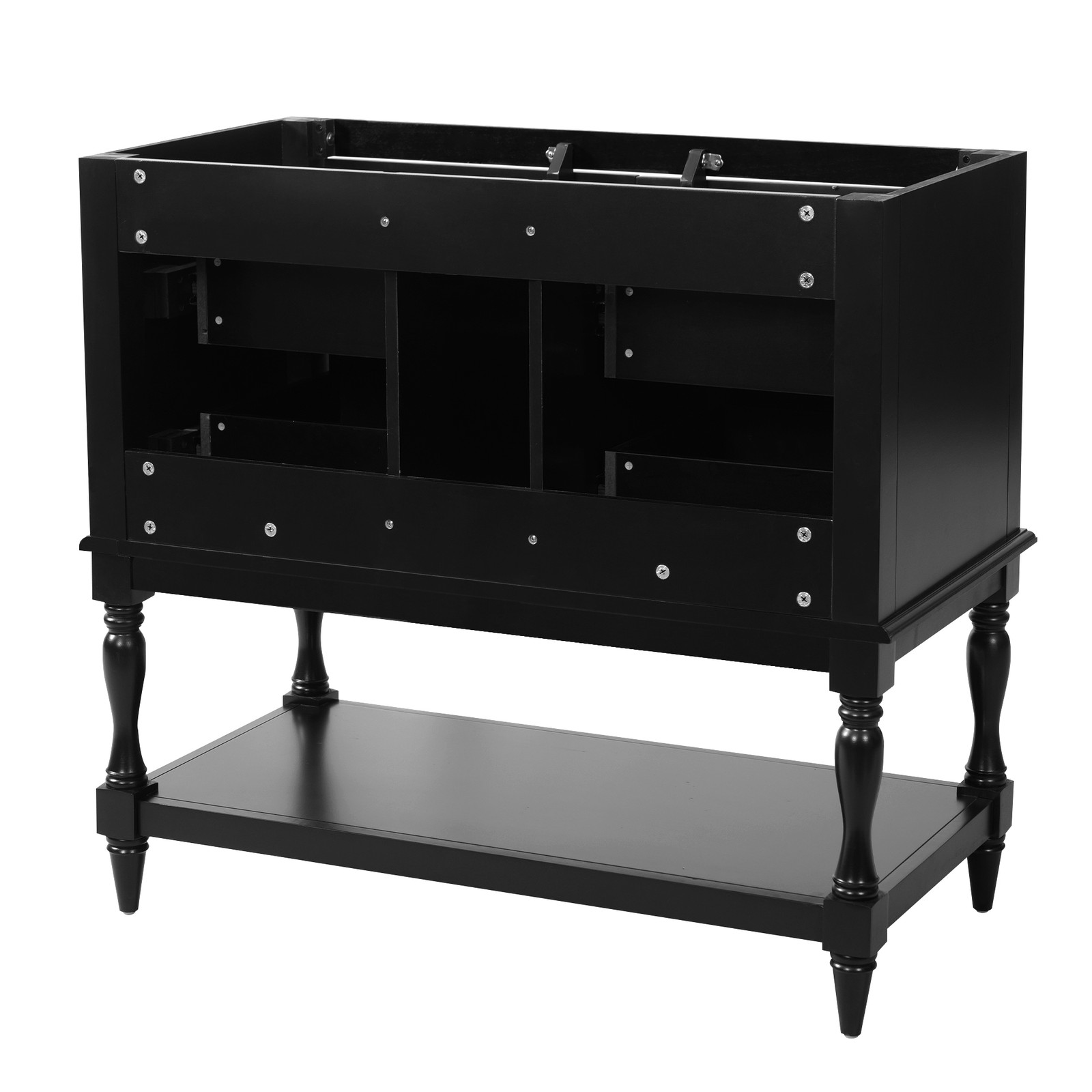 36″ Bathroom Vanity Cabinet with 4 Drawers, Solid Wood Frame, Black