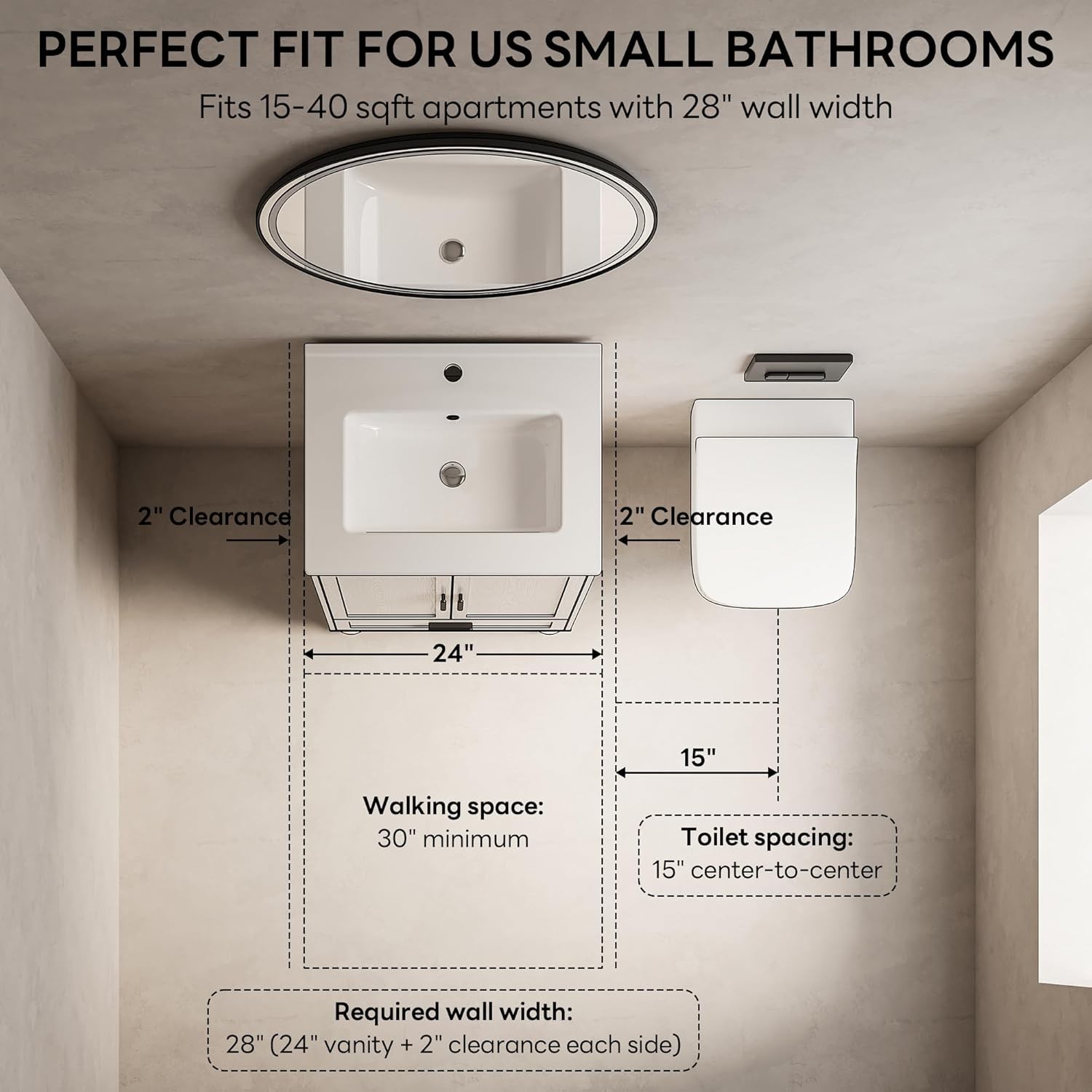 24″ Bathroom Vanity with Ceramic Sink, Small Bathroom Storage Cabinet, 2 Doors