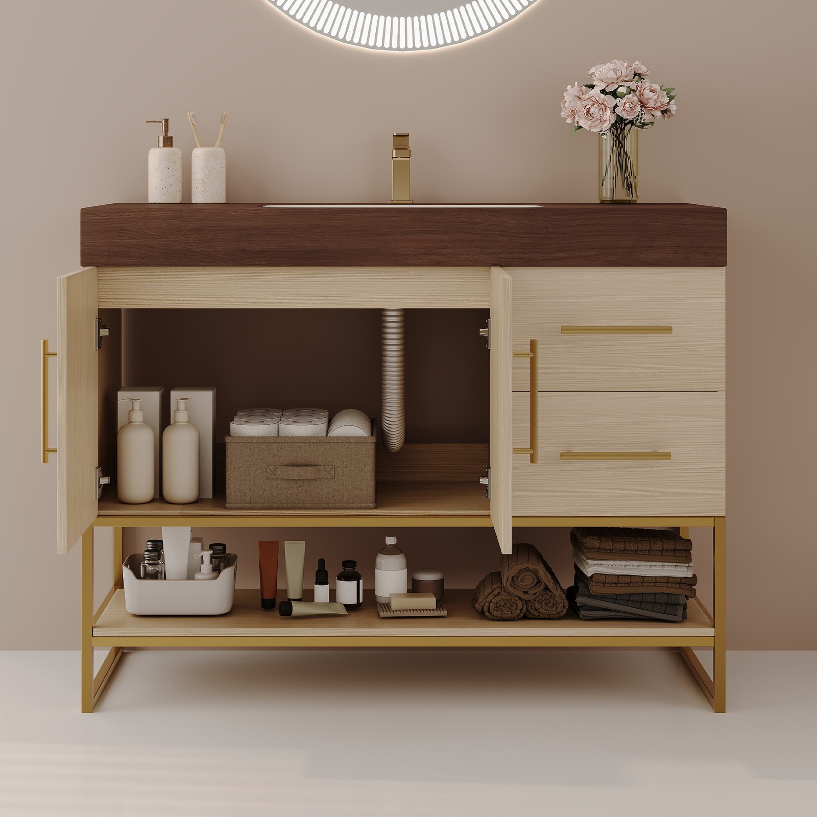 36″ Free-Standing Bathroom Vanity w/Seamless Ceramic Sink & Sintered Stone Top