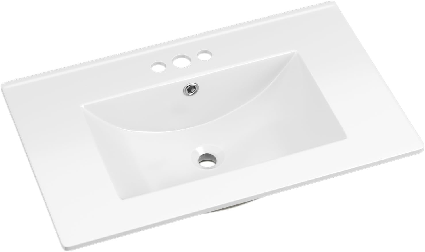 ROOMTEC 30″X18¼” Bathroom Vanity Sink Top with Three Holes, Ceramic Vanity Sink