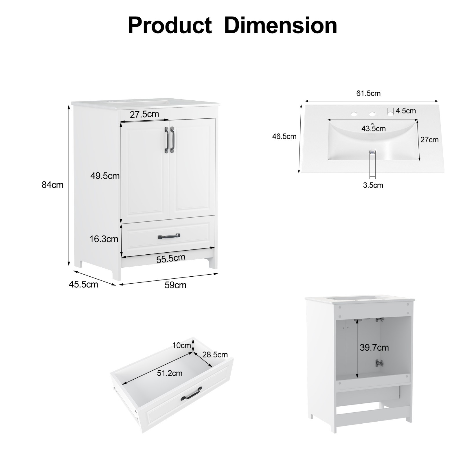 24″ Bathroom Vanity with Ceramic Sink Freestanding Storage Cabinet w/Drawer