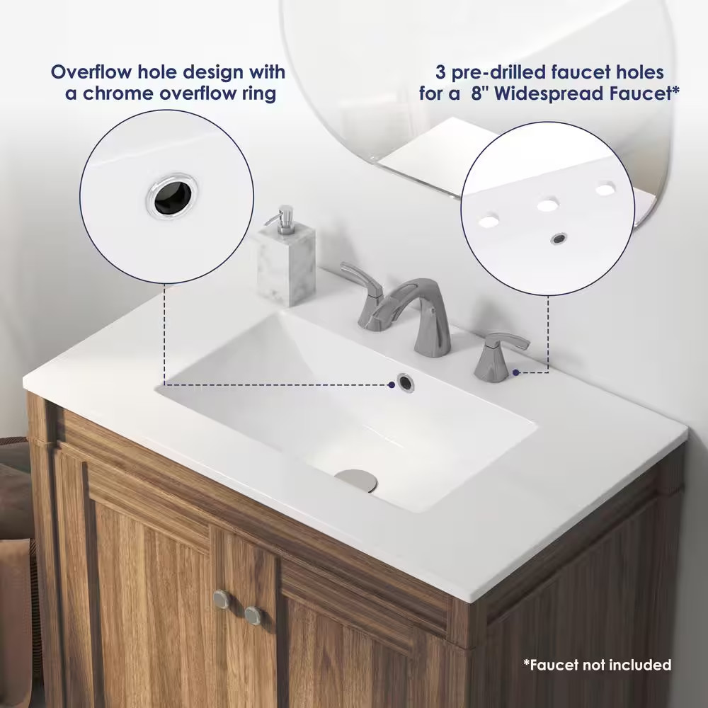 Tucson 30 In. W X 18 In. D Vitreous China Single Sink Vanity Top in White with 3