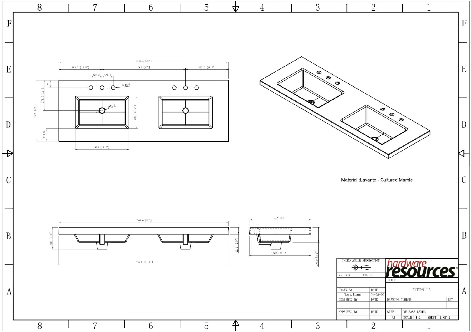 60″ Katara Dark Walnut Double Bowl Bathroom Vanity + Black Granite Countertop