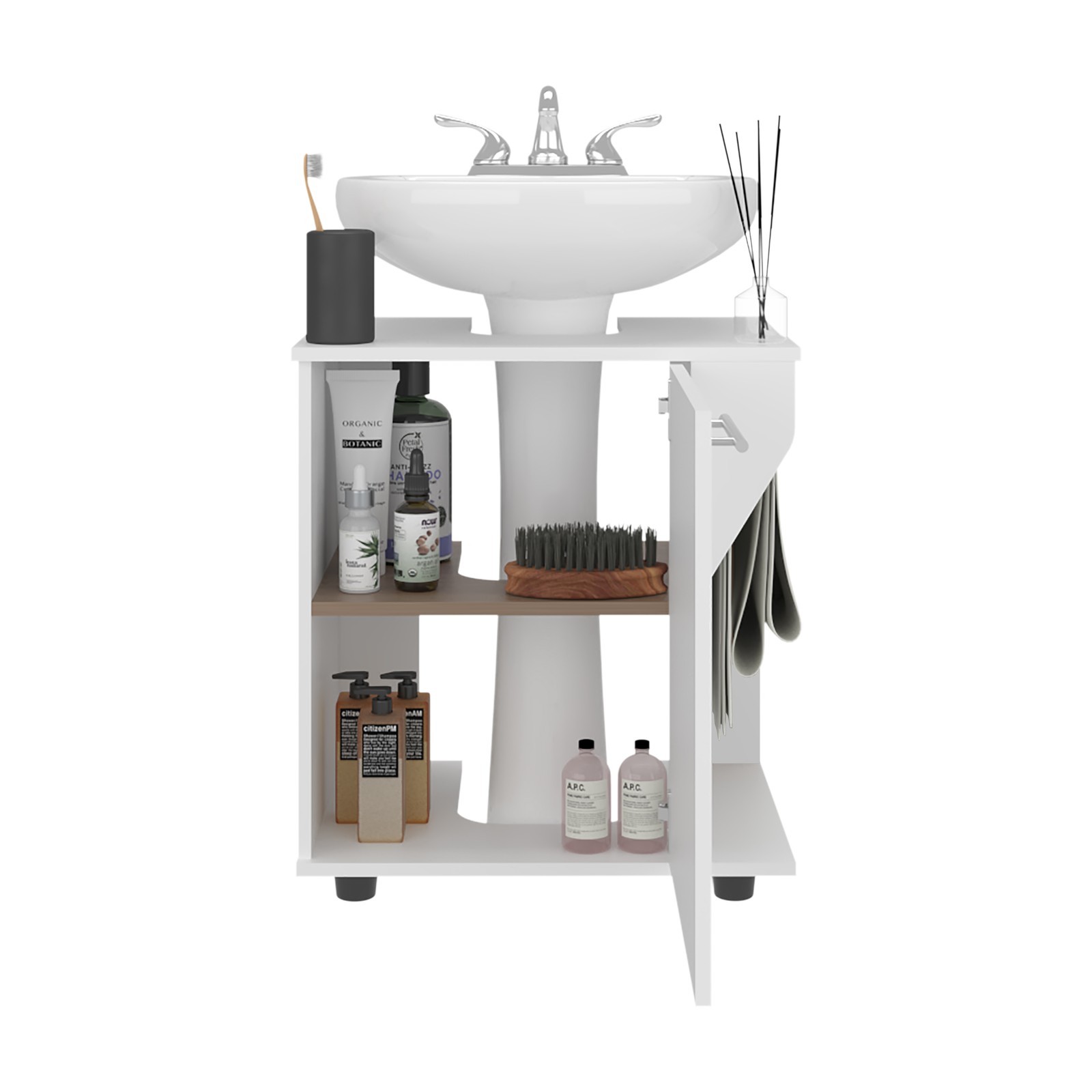 Under Sink Storage 24.4″ H, 1 Door, 2 Shelves, 4 Legs, White – Bathroom