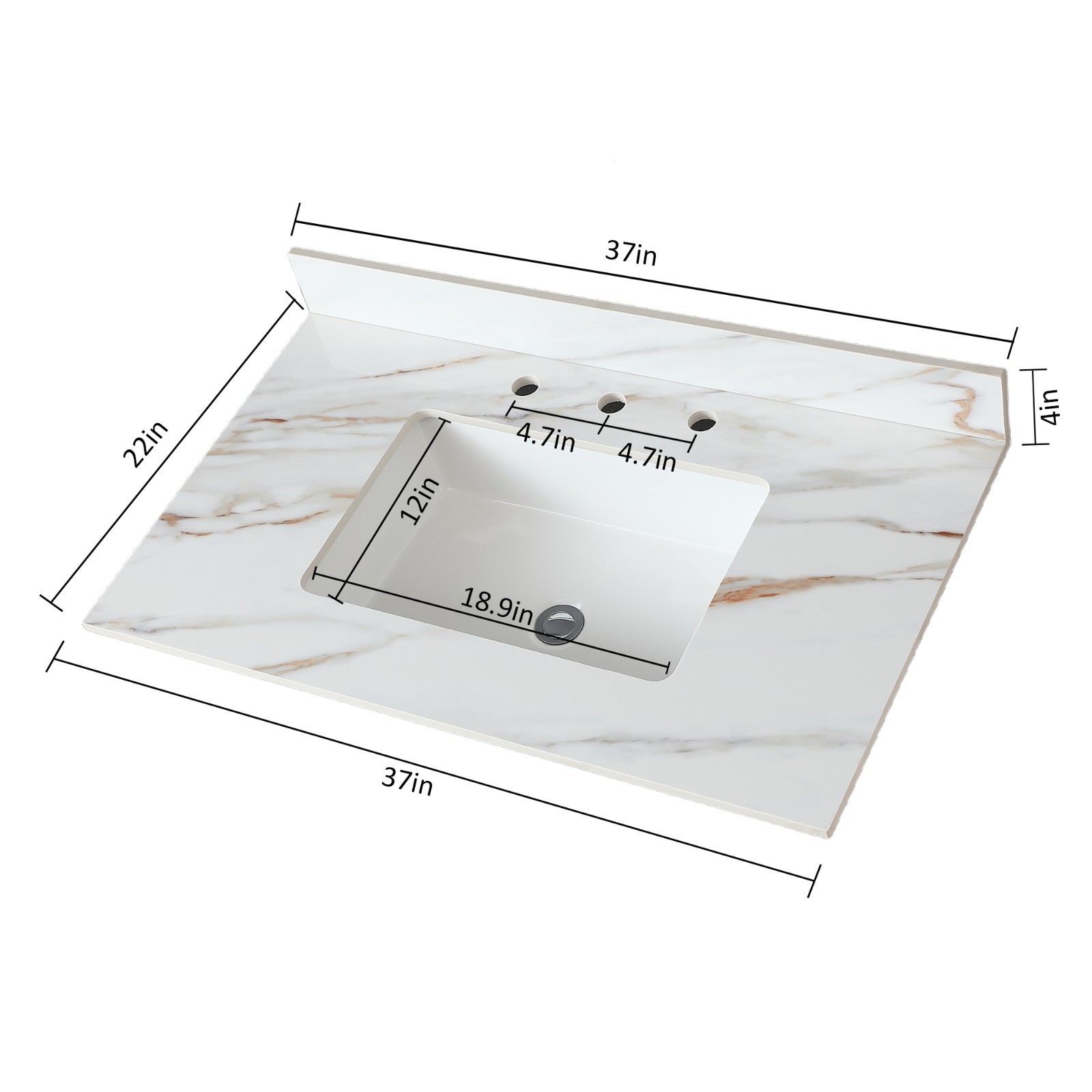 37″ Marble Vanity Top with Undermount Sink & Backsplash Carrara White