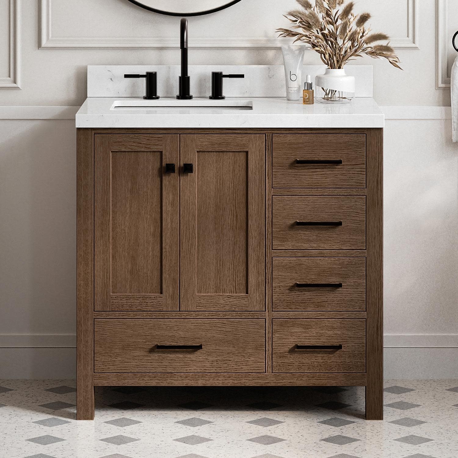 Ariel A036S-L-BC Cambridge 36″ Single – Brown Oak / Satin Brass Hardware