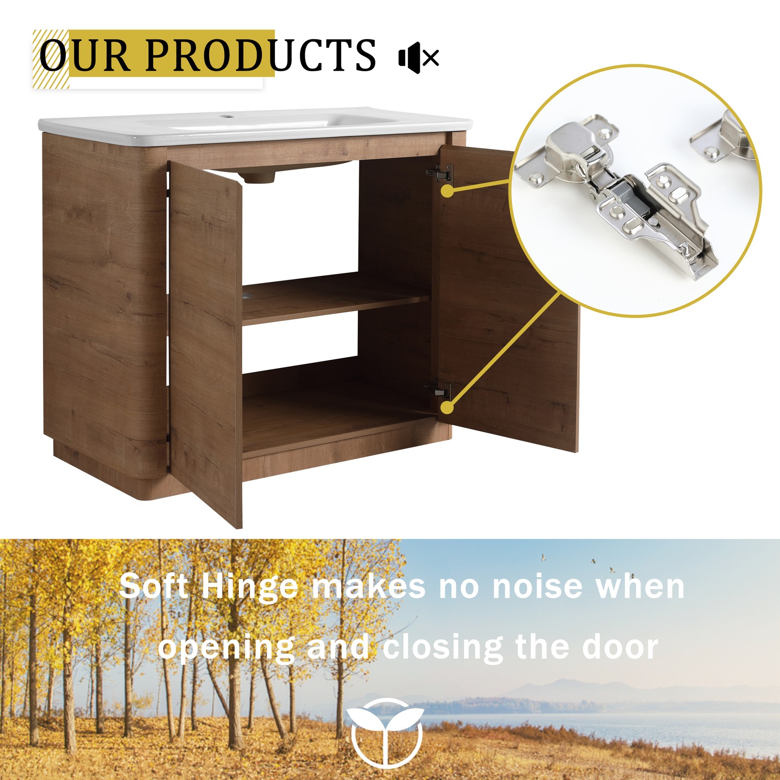 40 inch Freestanding Bathroom Vanity with Ceramic Sink Adjustable Shelf Plywood