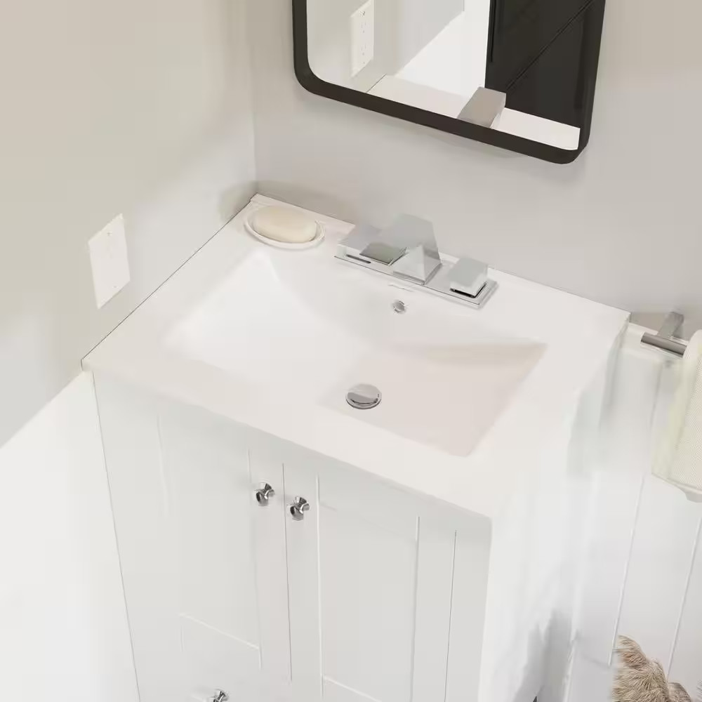 24 In. Ceramic Vanity Top with 3-Faucet Holes with White Basin
