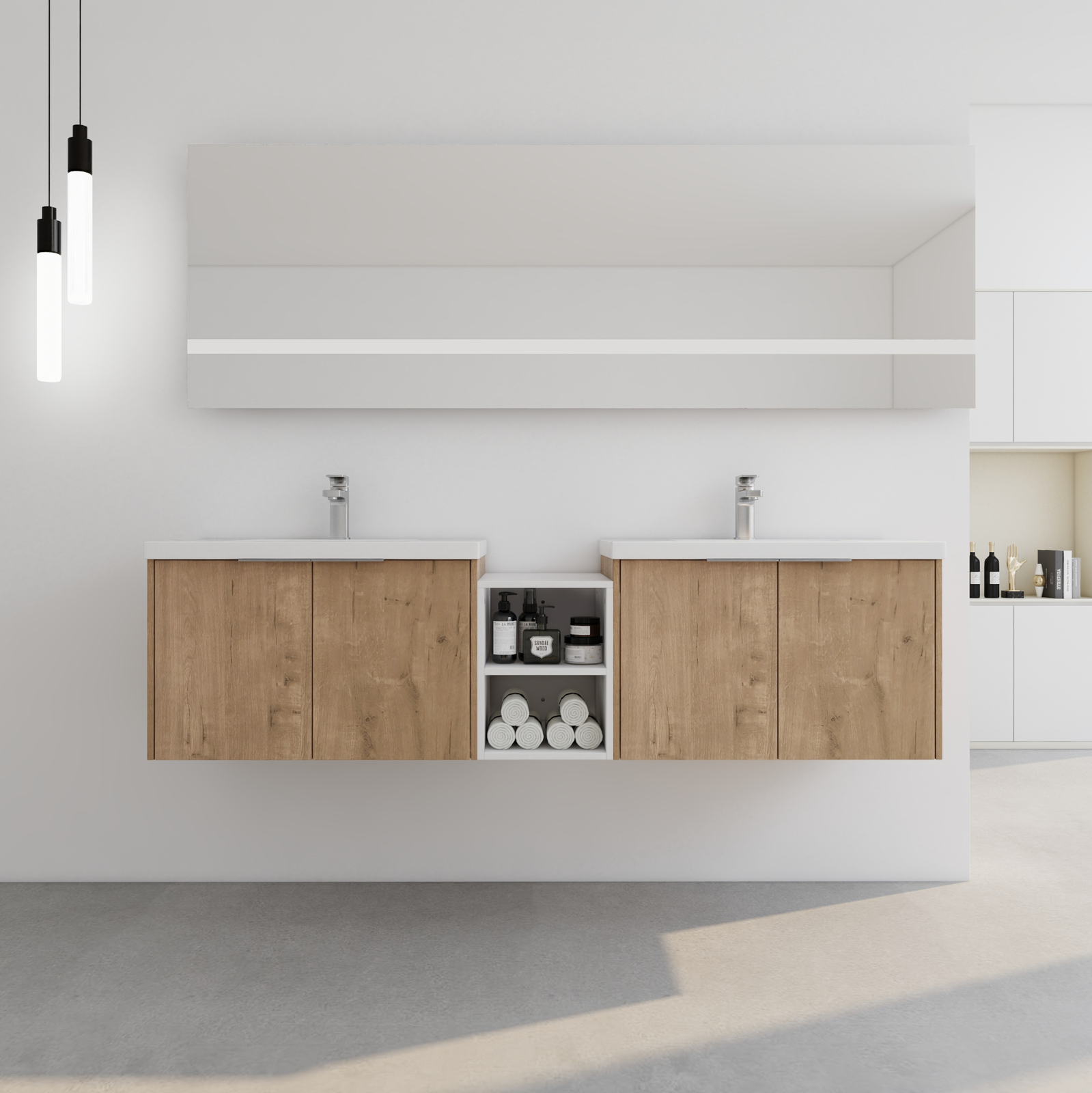 72″ Plywood Floating Wall Mounted Bathroom Vanity Cabinet W/ Dual Sink Shelves