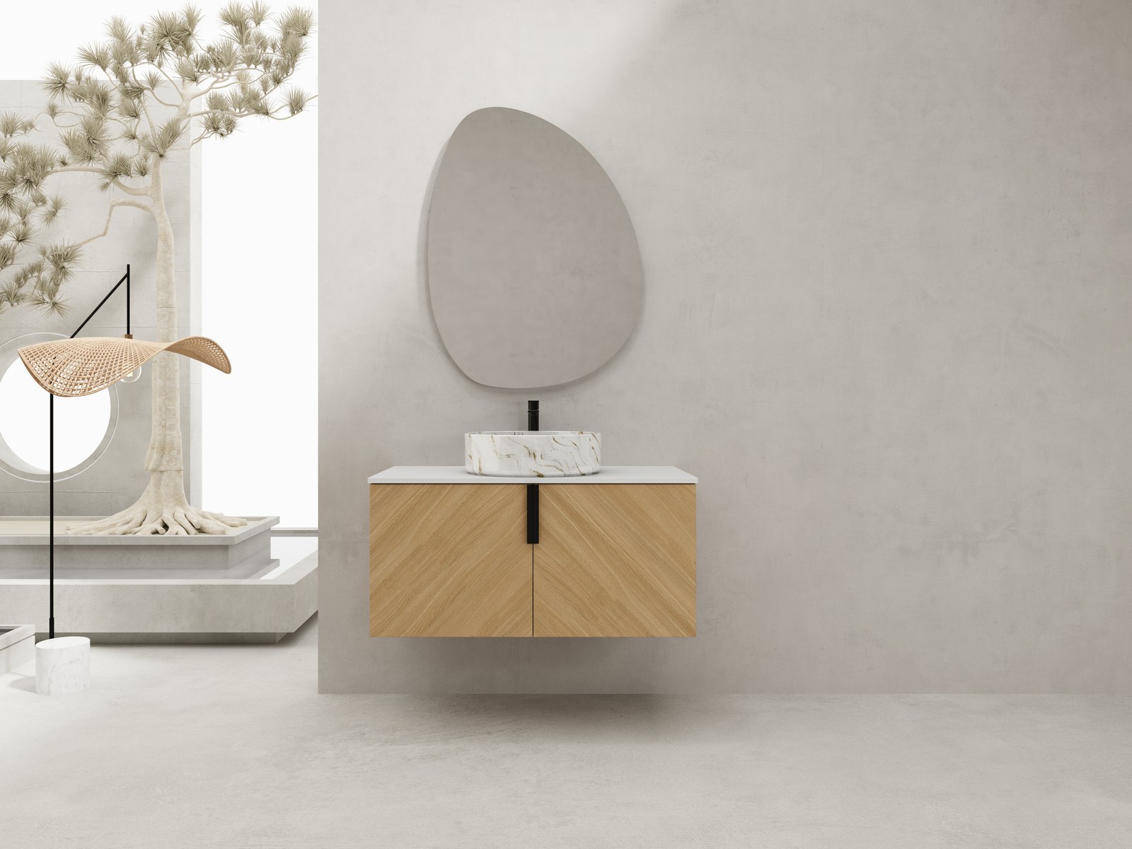 36 in Wall-Mounted Bathroom Vanity W/ Ceramic Vessel Sink Artificial Stone Slab