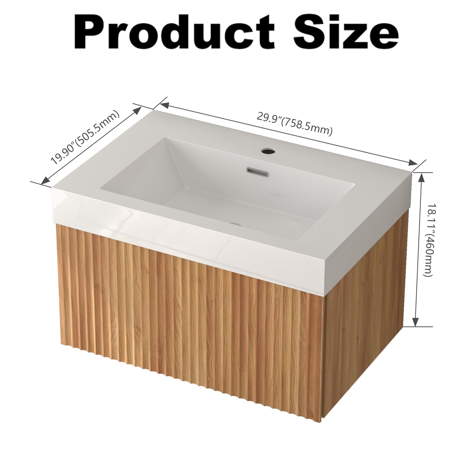 30″ Floating Bathroom Vanity with Integrated Sink, Acacia Plywood Cabinet