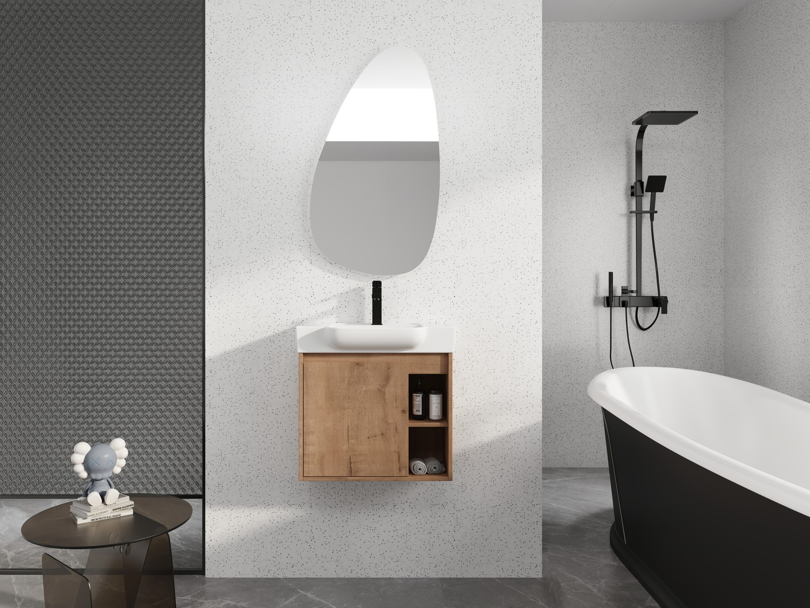 24” Plywood Wall-Mounted Bathroom Vanity W/ White Ceramic Sink For Small Space