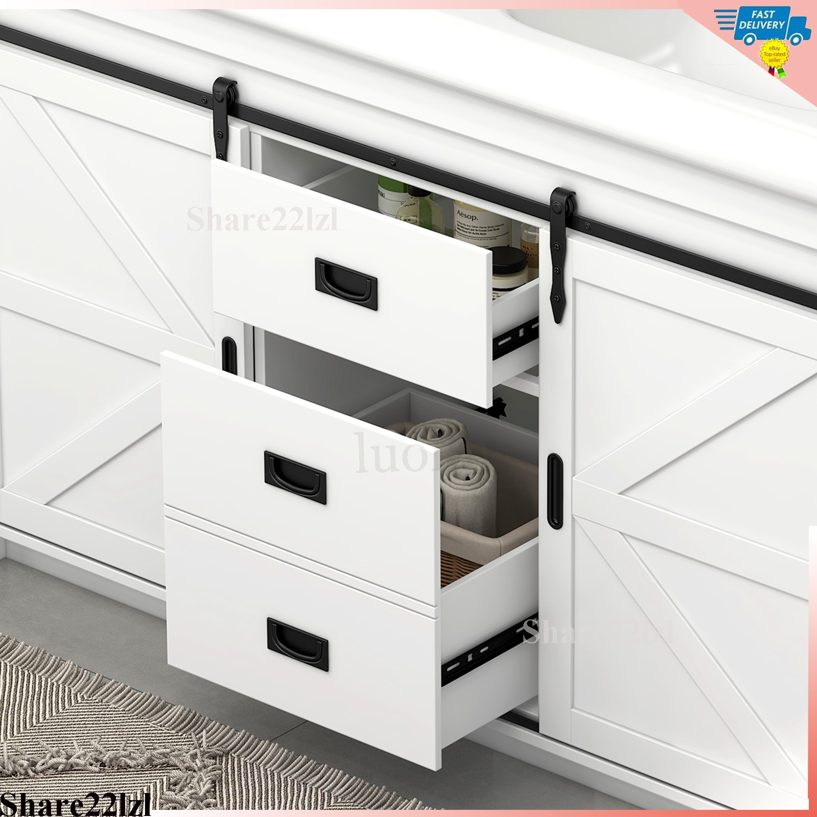 47Inch Bathroom Vanity Modern Bathroom Storage Cabinet with Double Ceramic Sink