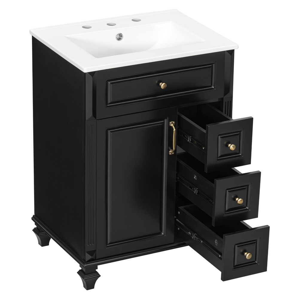 24″ Bathroom Vanity with Sink, Freestanding Vanity Storage Cabinet, 3 Drawers