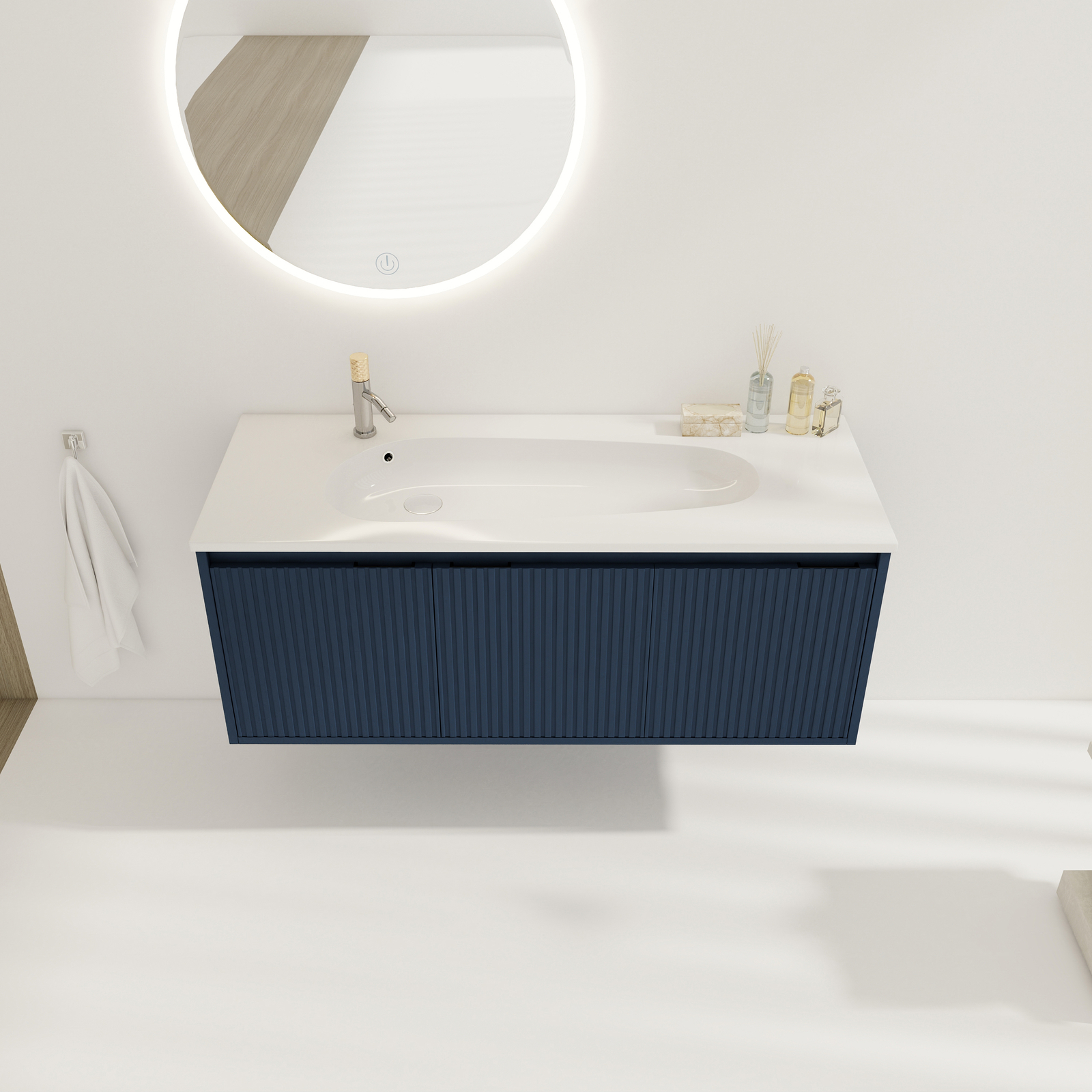 48″Plywood Bathroom Vanity Wall Mounted Cabinet Drop-Shaped Undermount Sink Navy