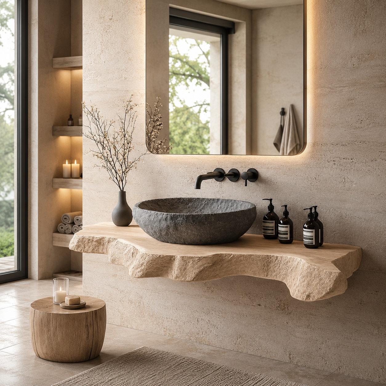 Luxury Live Edge Bathroom Vanity – Handcrafted Solid Wood Floating Sink Counter
