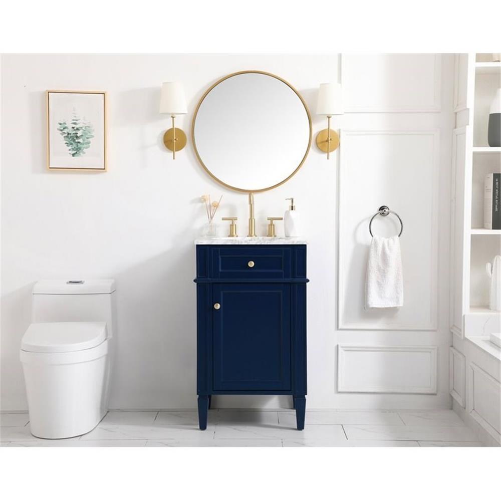 Elegant Decor Park Avenue 21″ Metal MDF Marble Single Bathroom Vanity in Blue