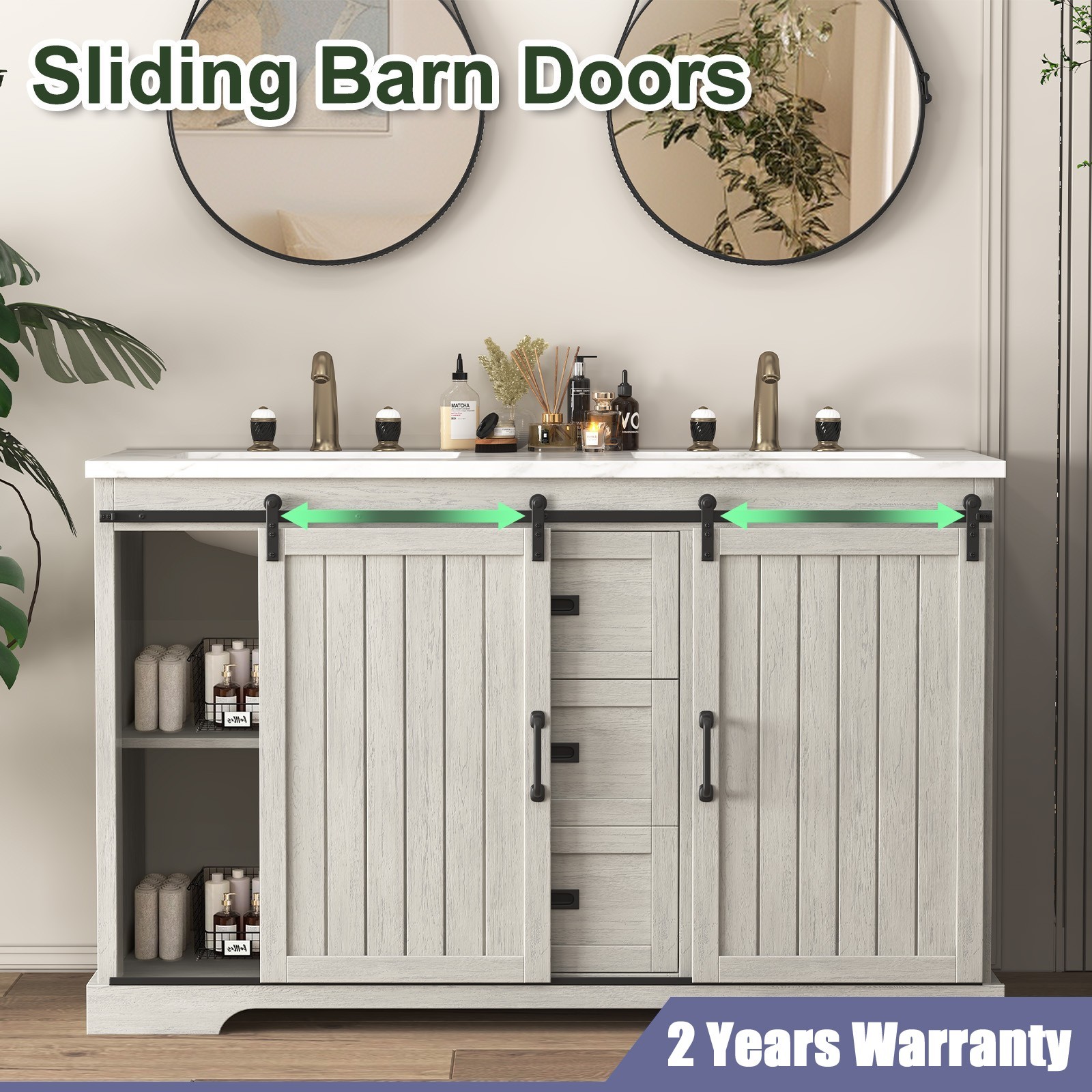 47″ Bathroom Vanity Cabinet with Double Sink Freestanding Storage Cabinet