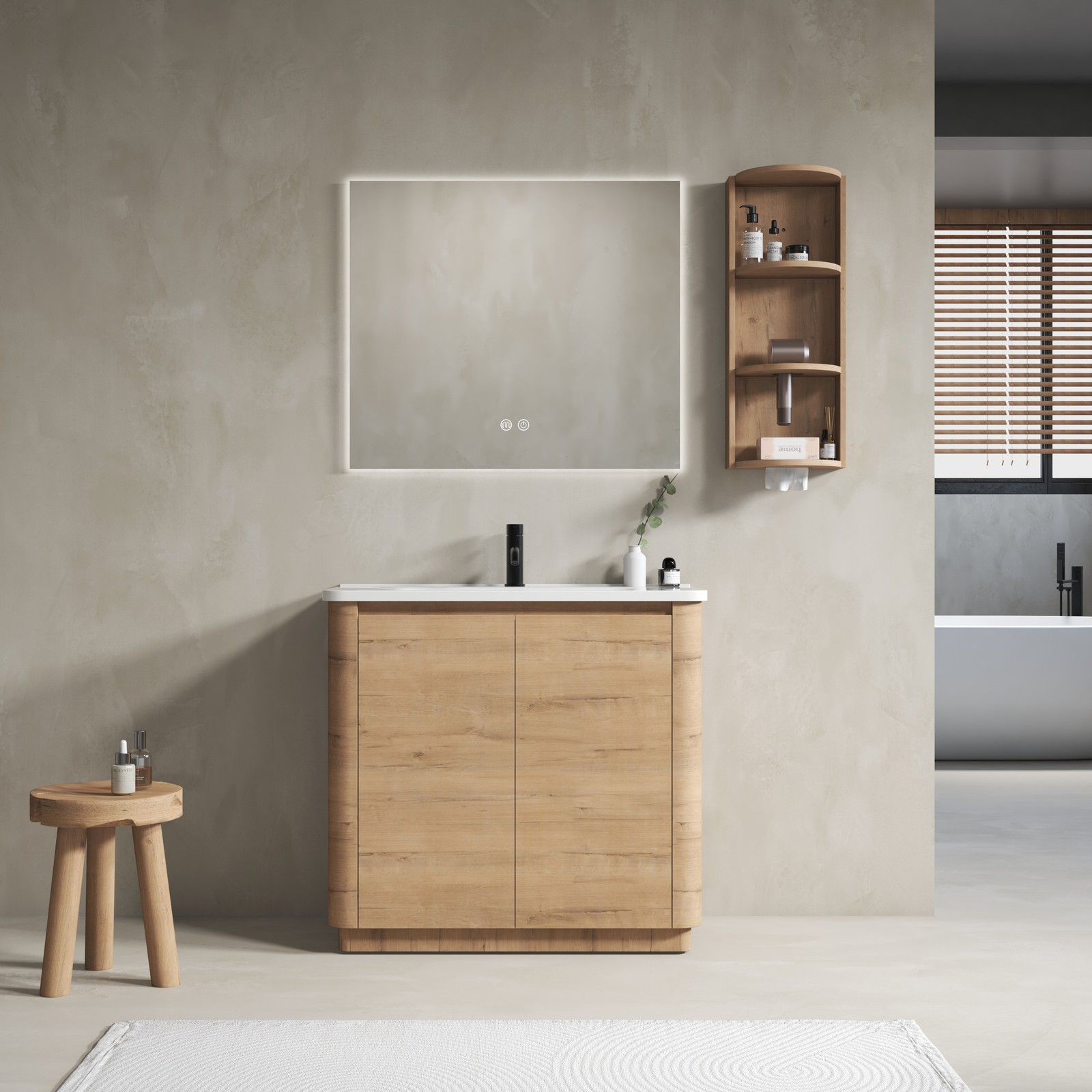 36 inch Freestanding Bathroom Vanity Cabinet W/ Ceramic Sink Basin Storage Rack