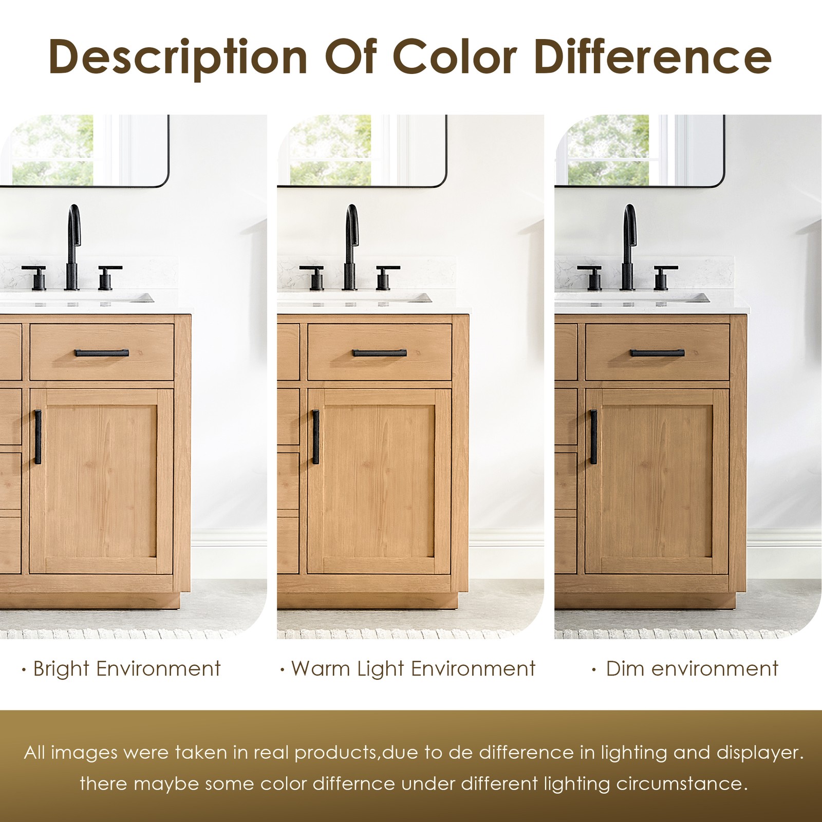 Gavino 42″ Wood Vanity in Light Brown with Composite Stone Top no Mirror