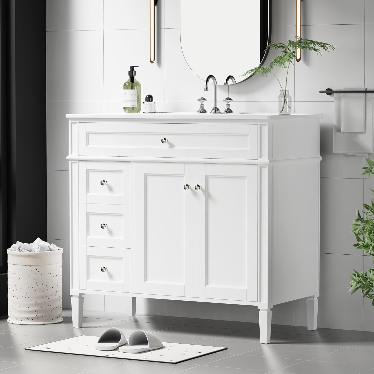36″ Bathroom Vanity with Sink, Solid Wood Frame Modern Bathroom Vanity, Bathroom