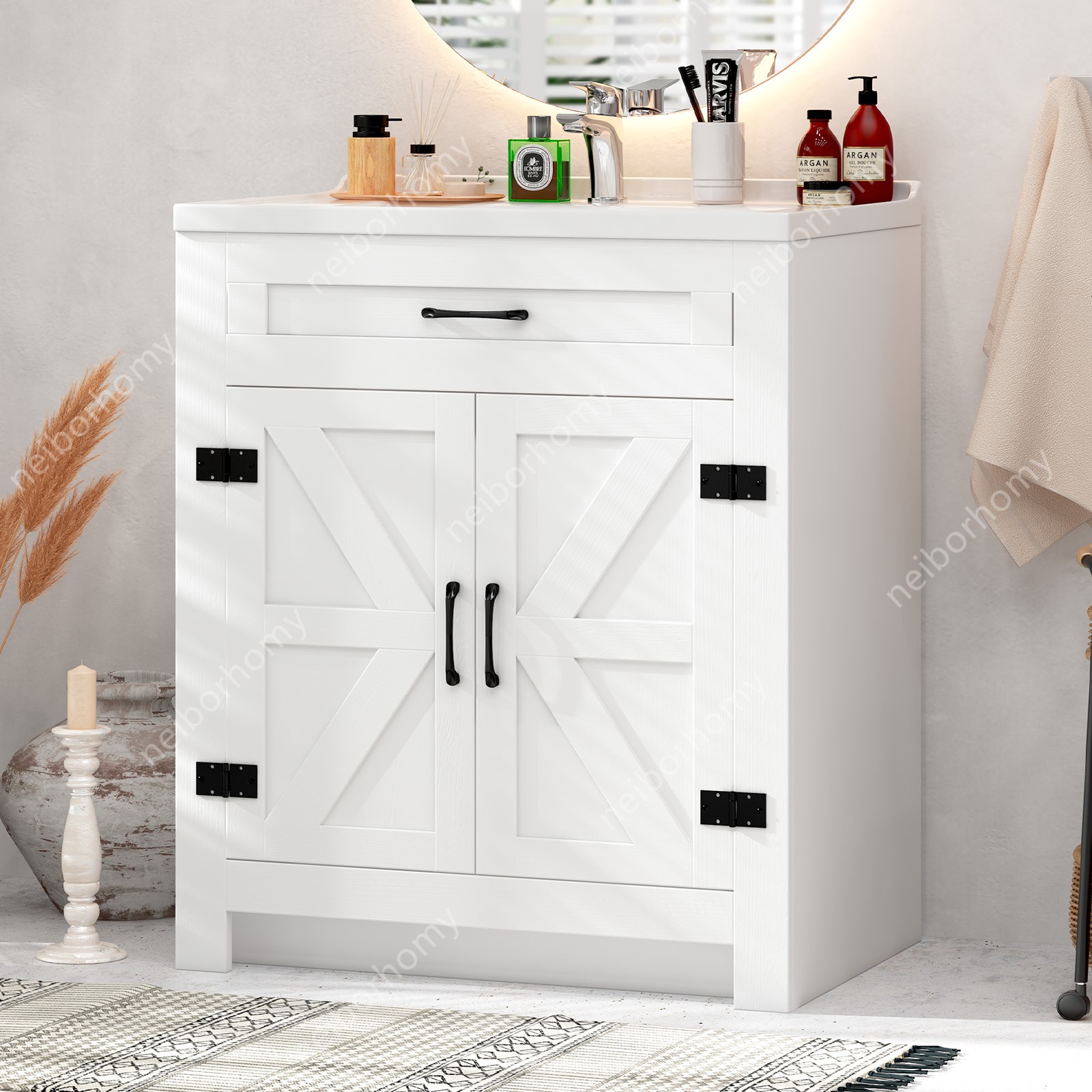 31″ Bathroom Vanity with Ceramic Sink Freestanding Storage Cabinet w/ Drawer