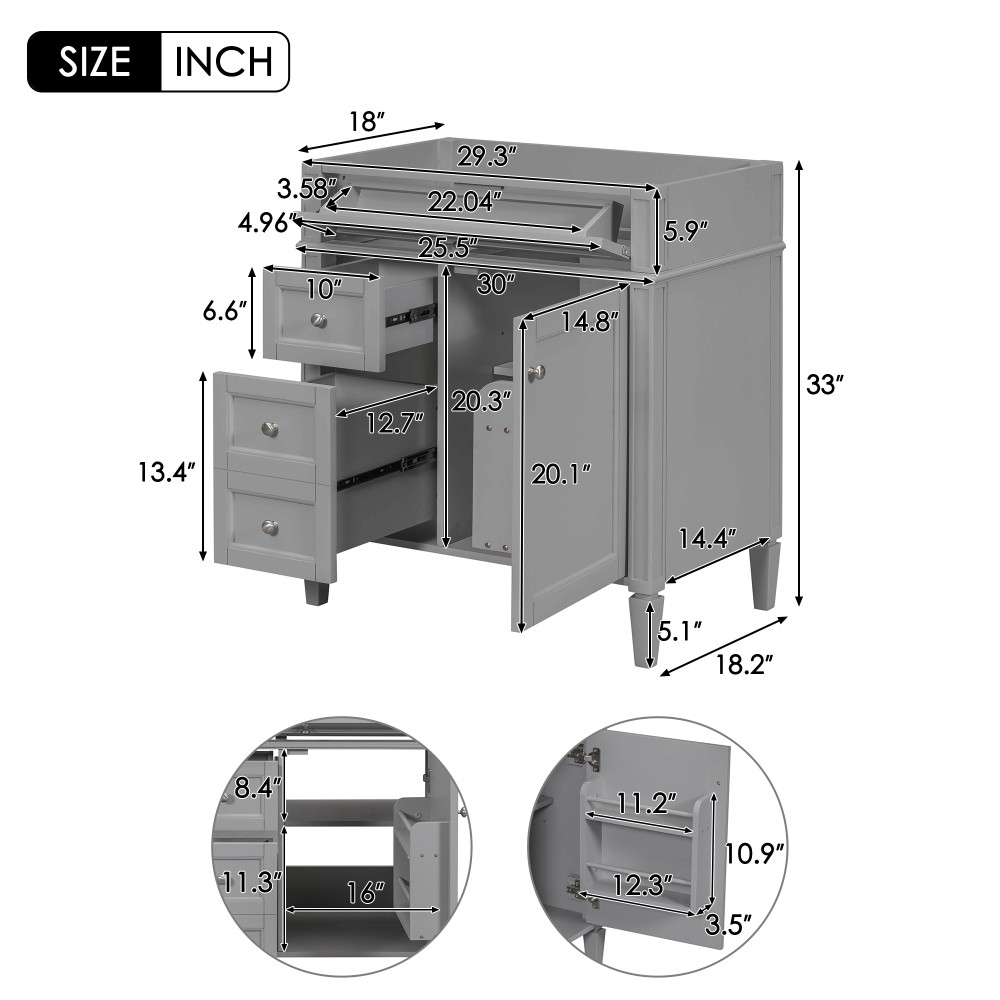 Vanity with no sink Two drawers One pull-out drawer
