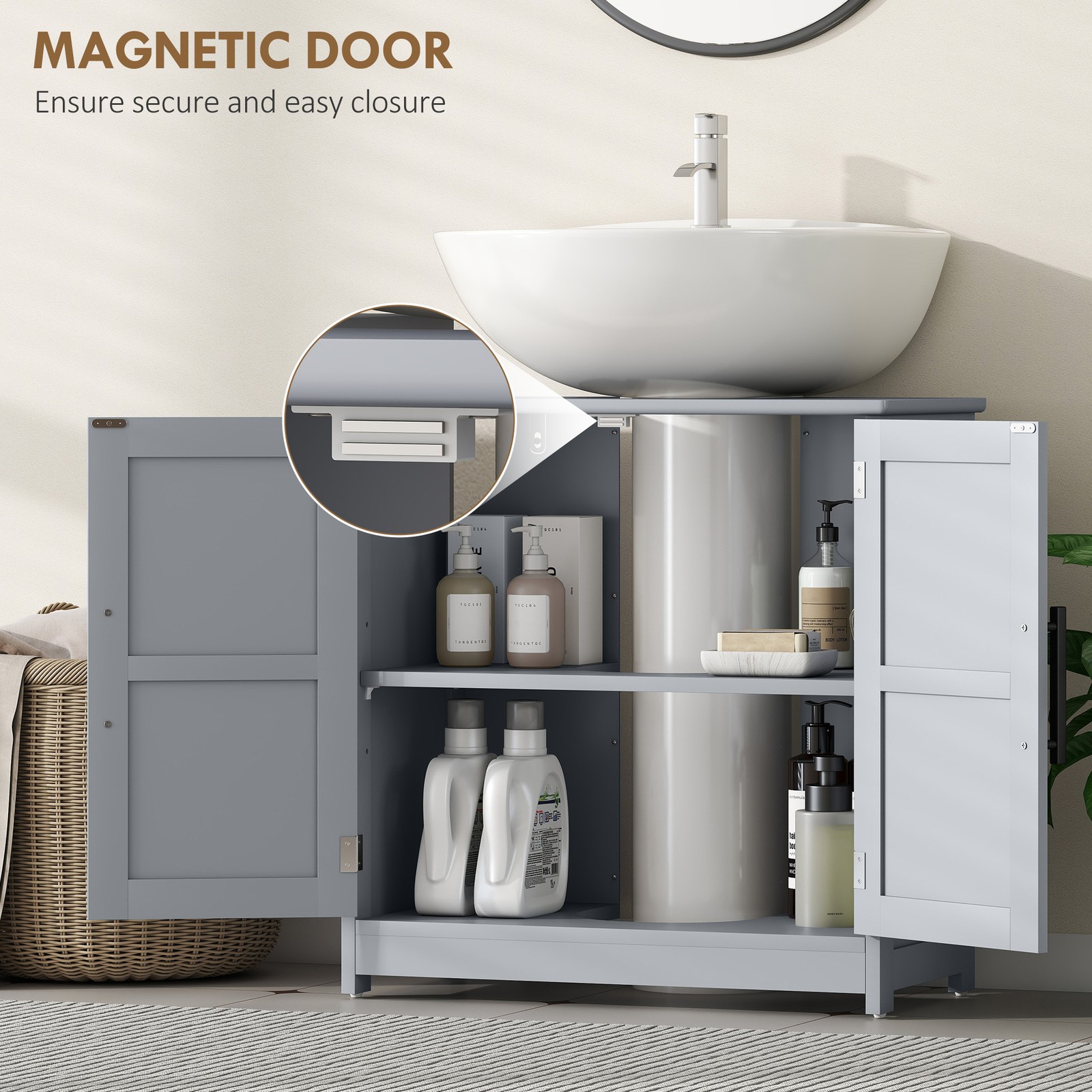 Pedestal Sink Storage Cabinet, Bathroom Sink Cabinet, Dark Gray