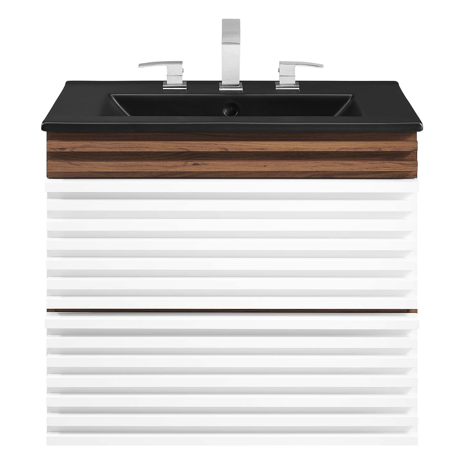 Modway Render 24″ Wall-Mount Bathroom Vanity in White Walnut Black